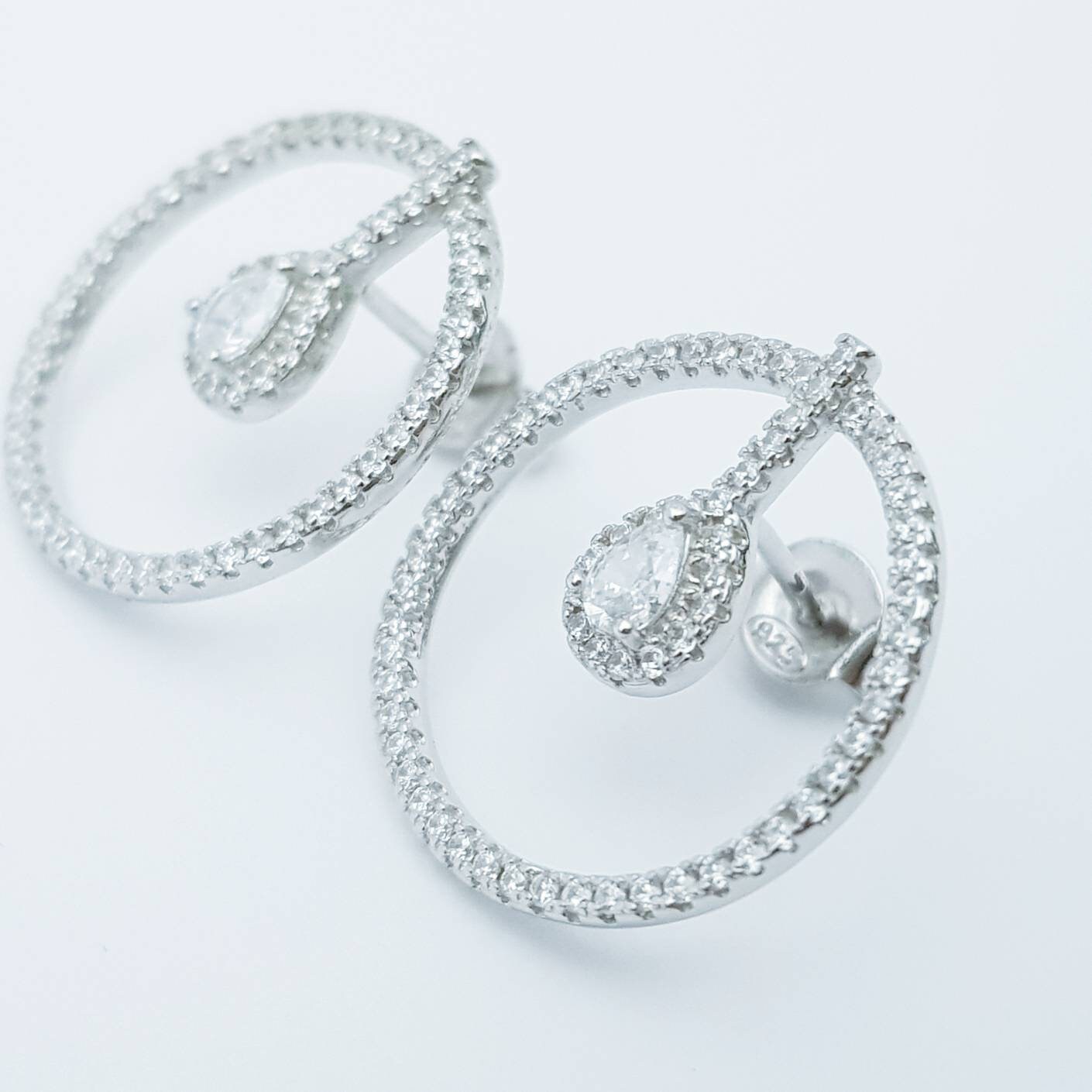 Teardrop stud earrings, modern  Earrings, silver circle stud earring