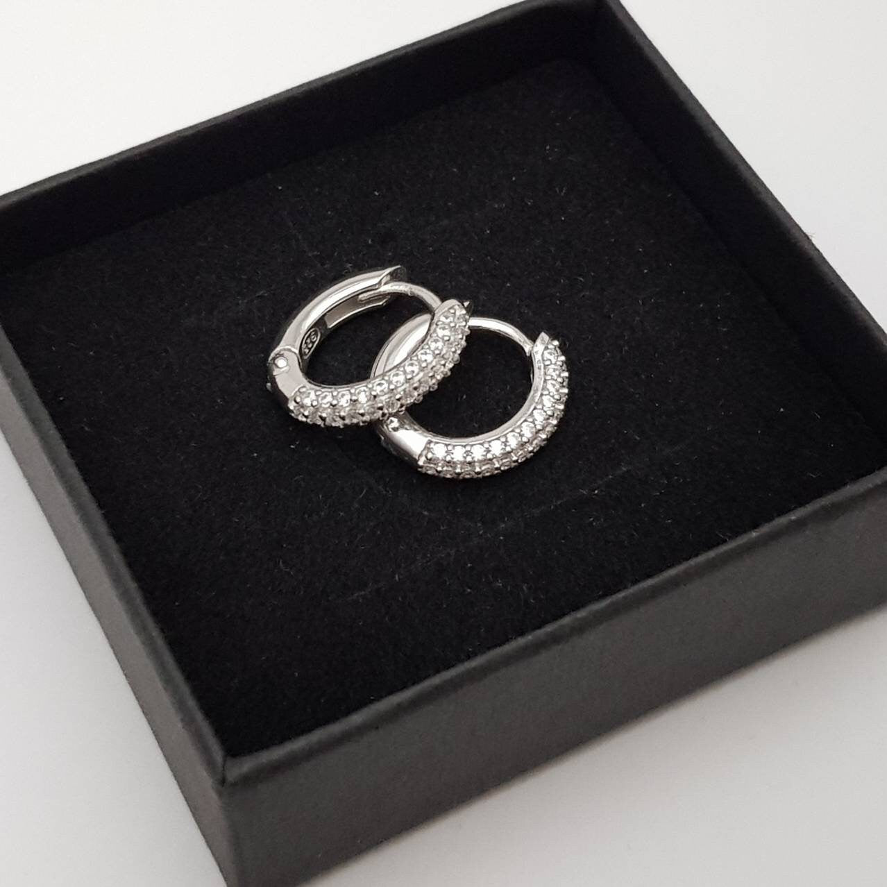 Small hoop earrings, silver huggie earrings, faux diamond huggies, cute diamond hoops