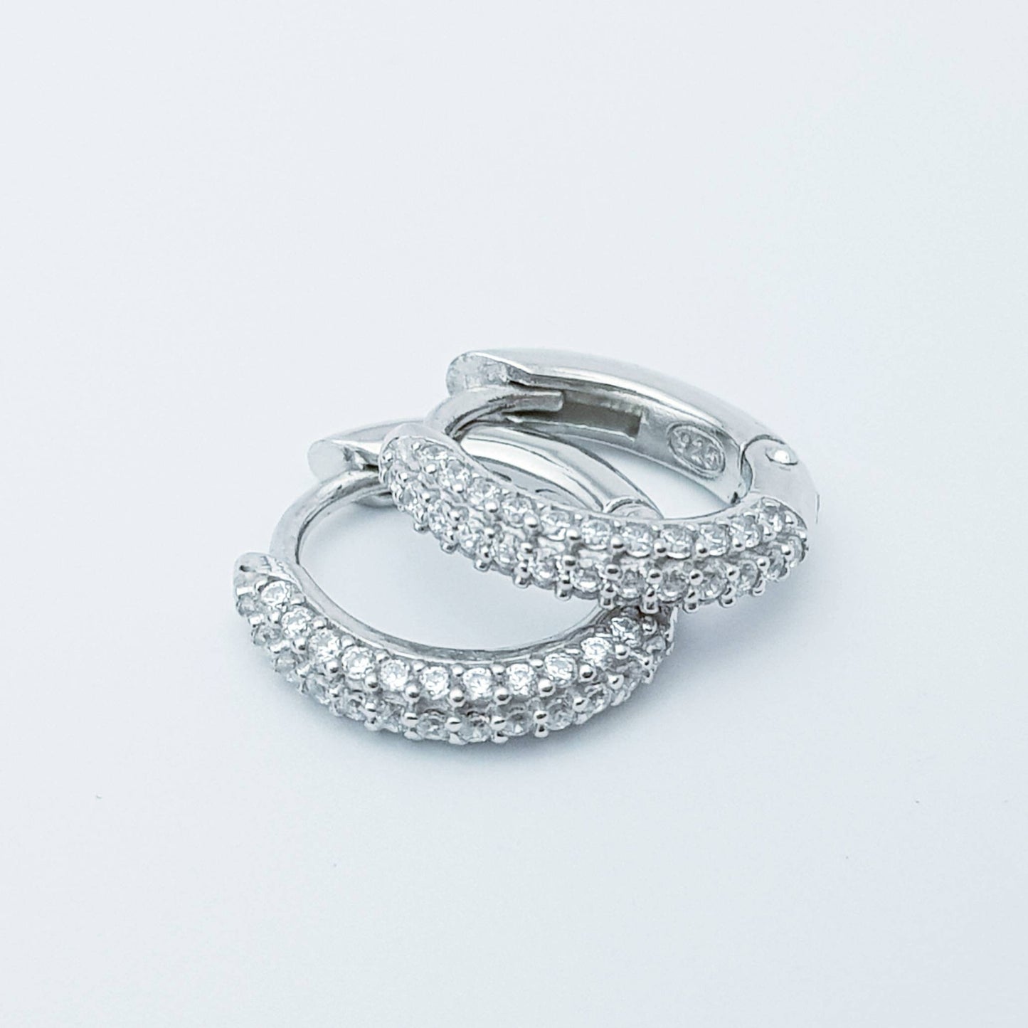 Small hoop earrings, silver huggie earrings, faux diamond huggies, cute diamond hoops