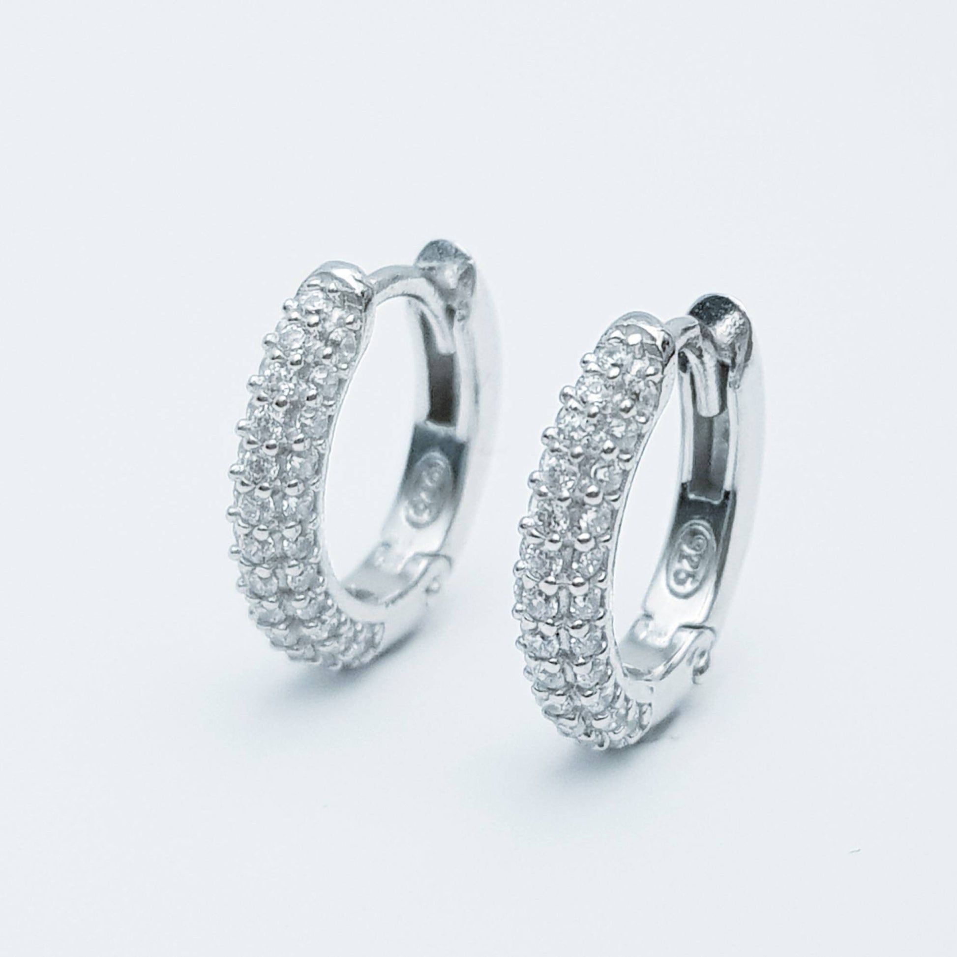 Small hoop earrings, silver huggie earrings, faux diamond huggies, cute diamond hoops