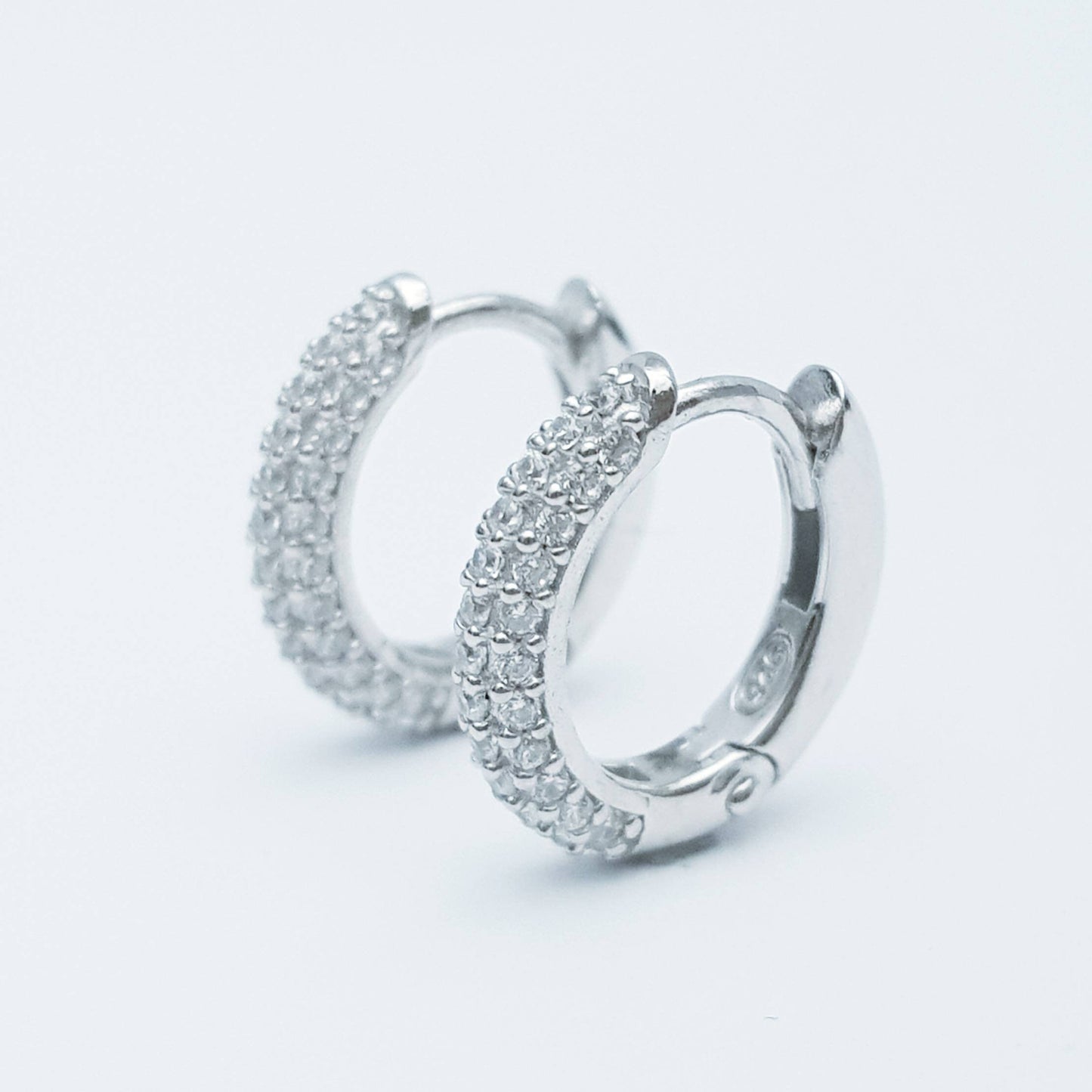 Small hoop earrings, silver huggie earrings, faux diamond huggies, cute diamond hoops