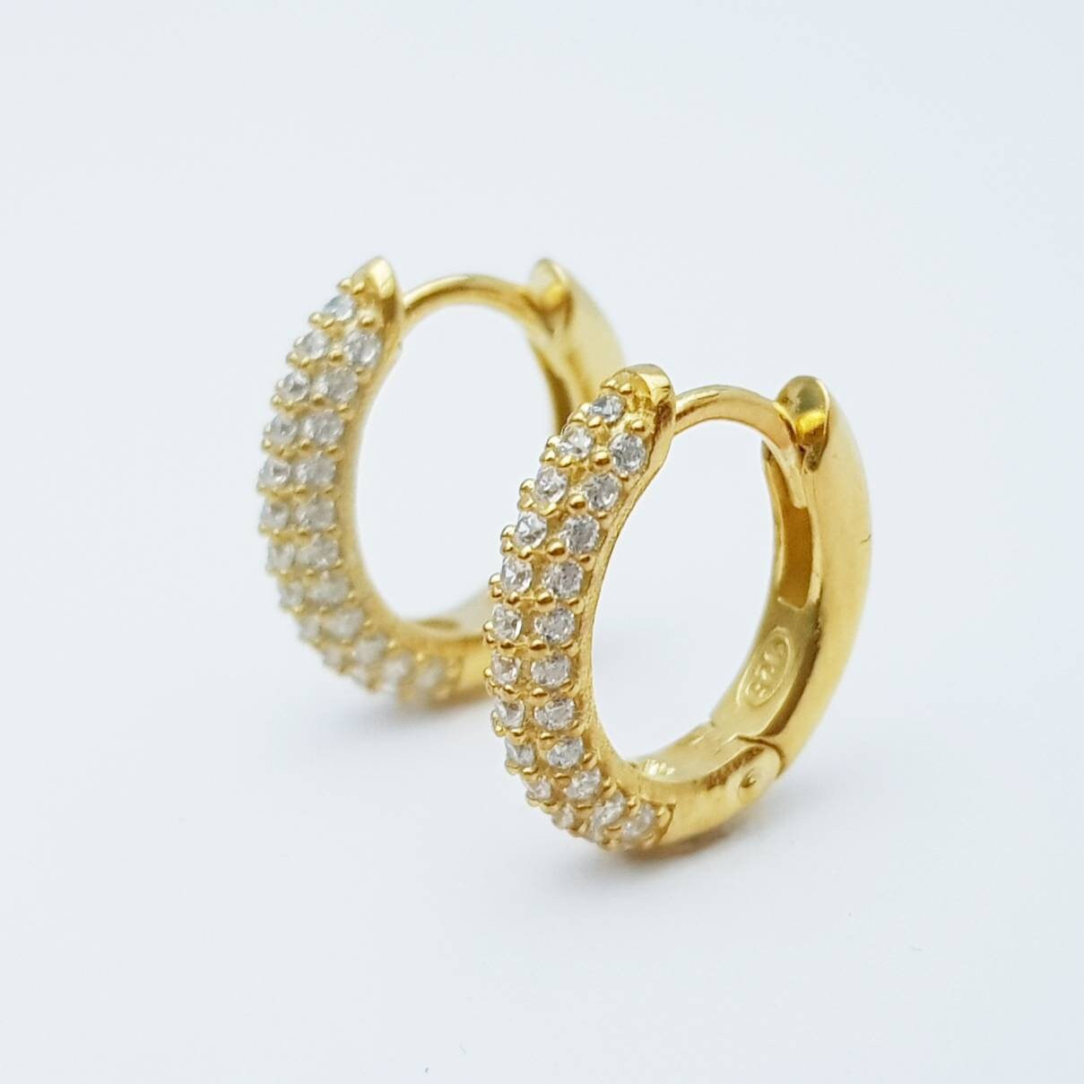 Small hoop earrings, gold huggie earrings, faux diamond huggies, elegant diamond hoop earrings