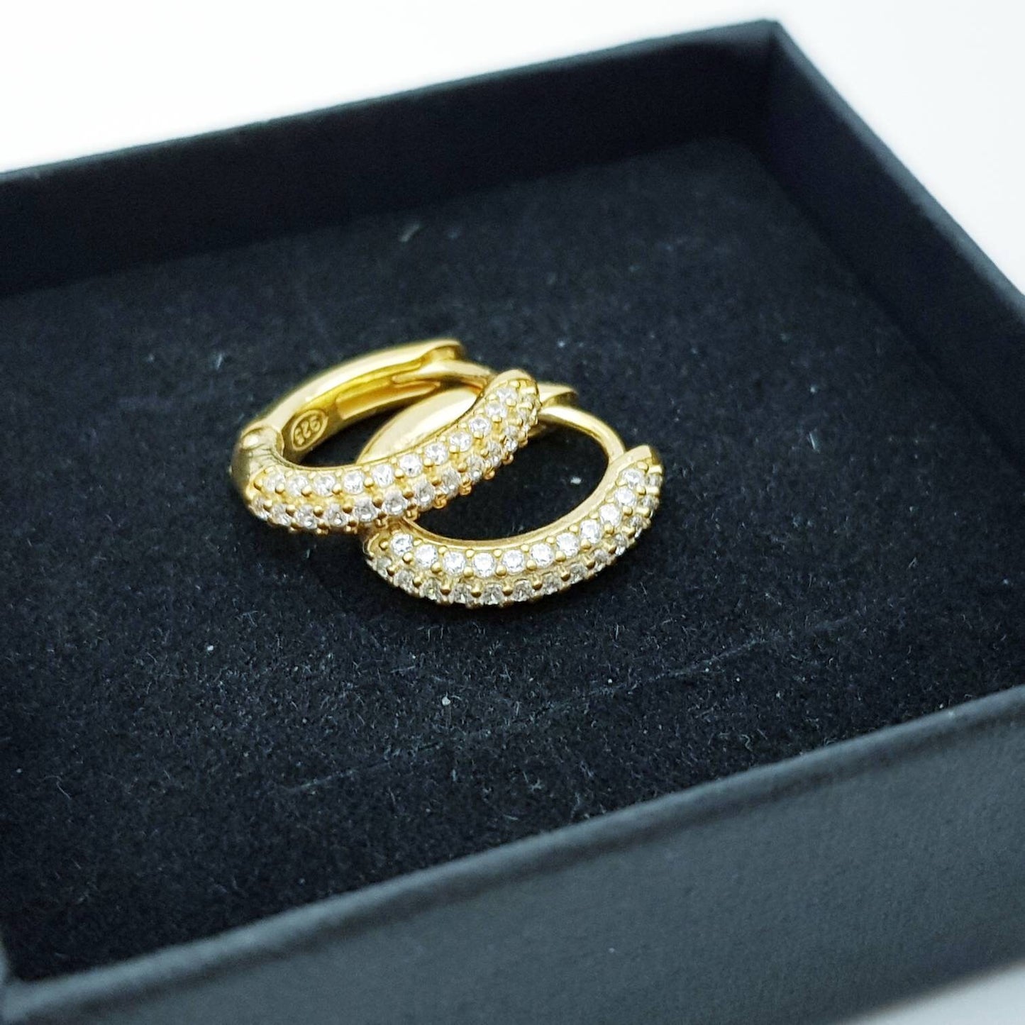 Small hoop earrings, gold huggie earrings, faux diamond huggies, elegant diamond hoop earrings