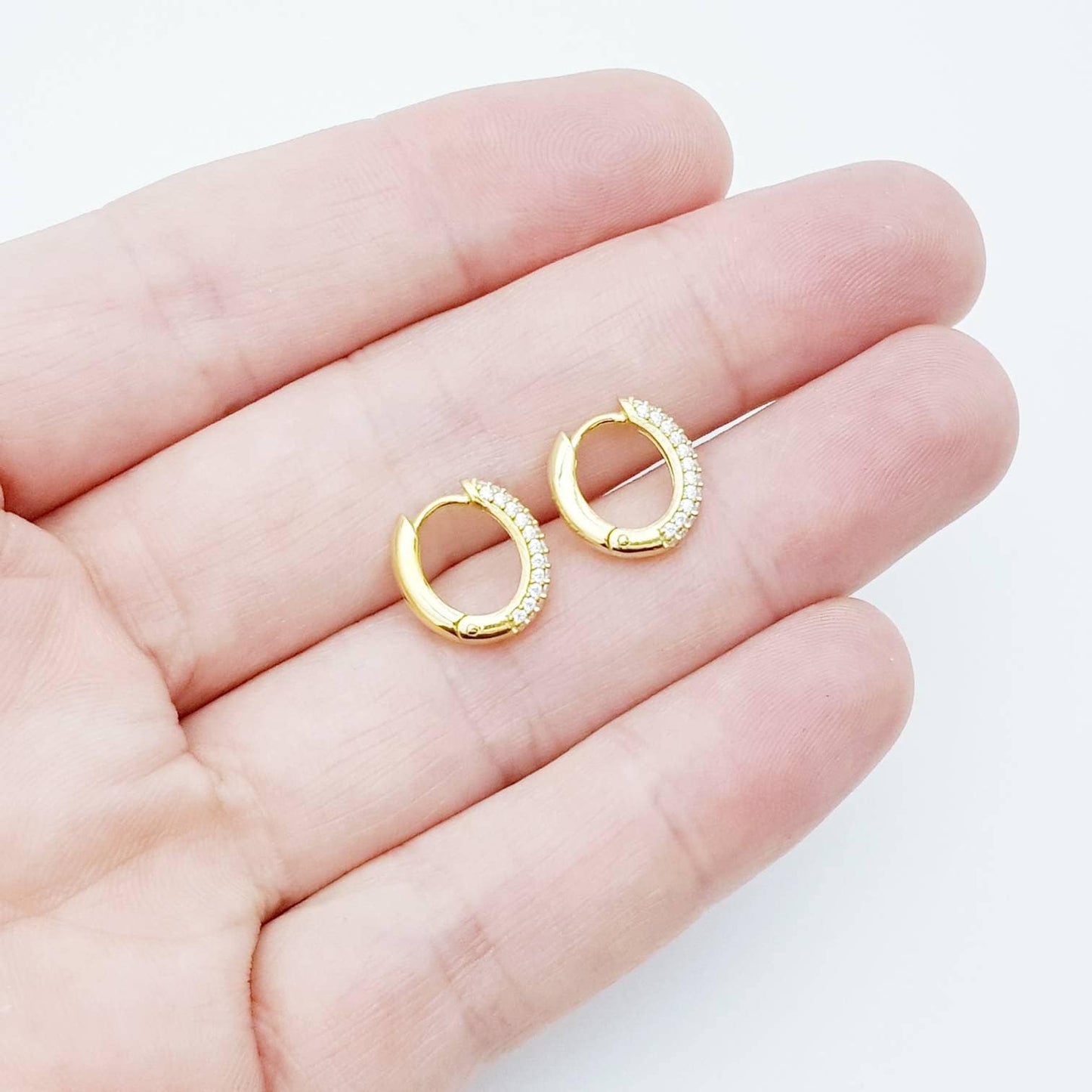 Small hoop earrings, gold huggie earrings, faux diamond huggies, elegant diamond hoop earrings