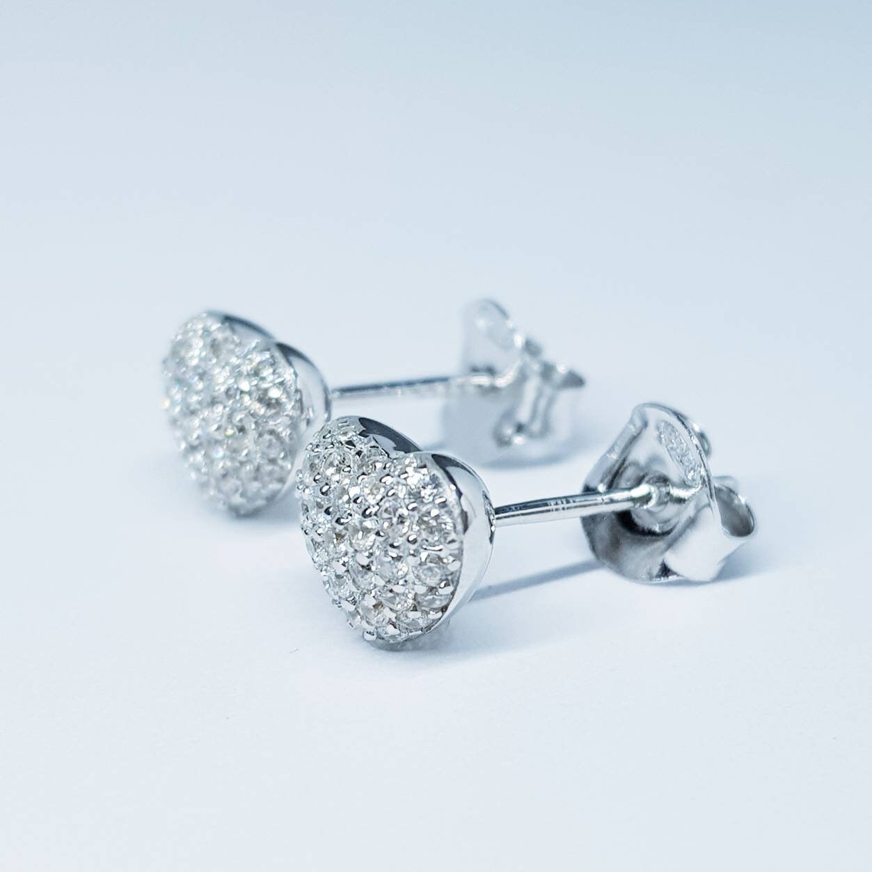 Dainty Sterling silver heart shaped stud earrings, cute faux diamond heart earrings