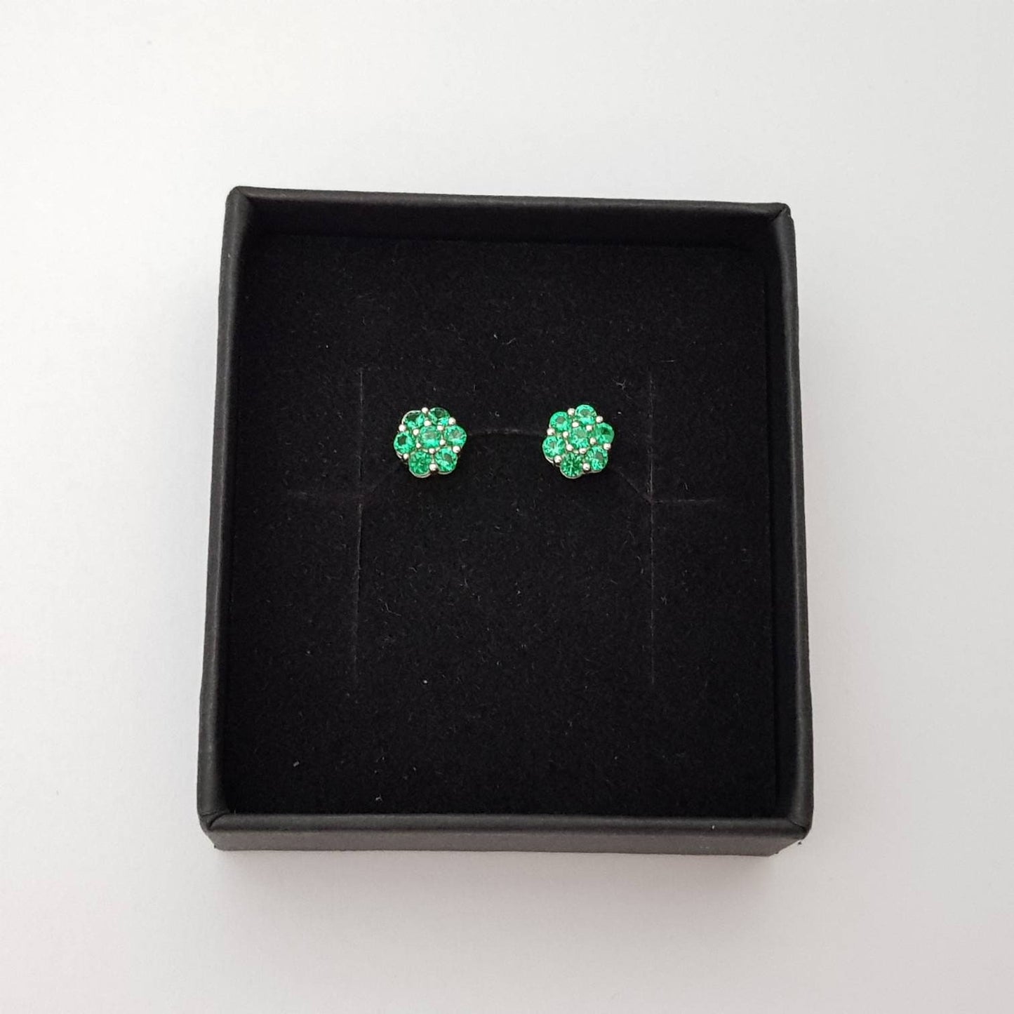 Minimal sterling silver claw set green stud earrings, second hole earring, small floral stud