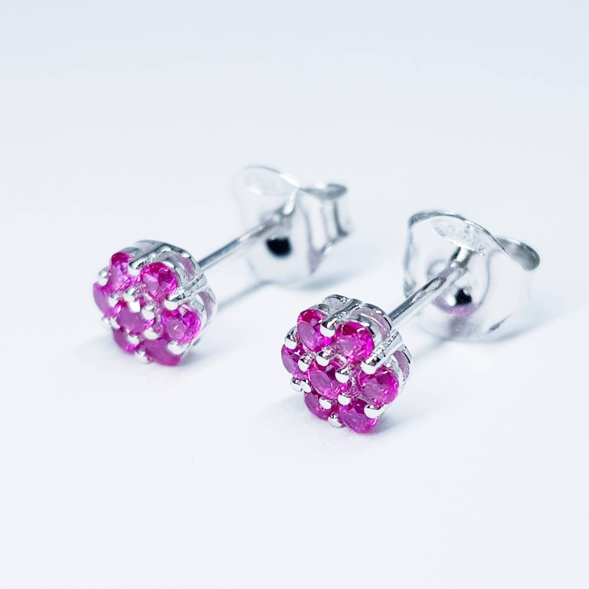 Minimal sterling silver claw set red stud earrings, small red earrings, second earrings