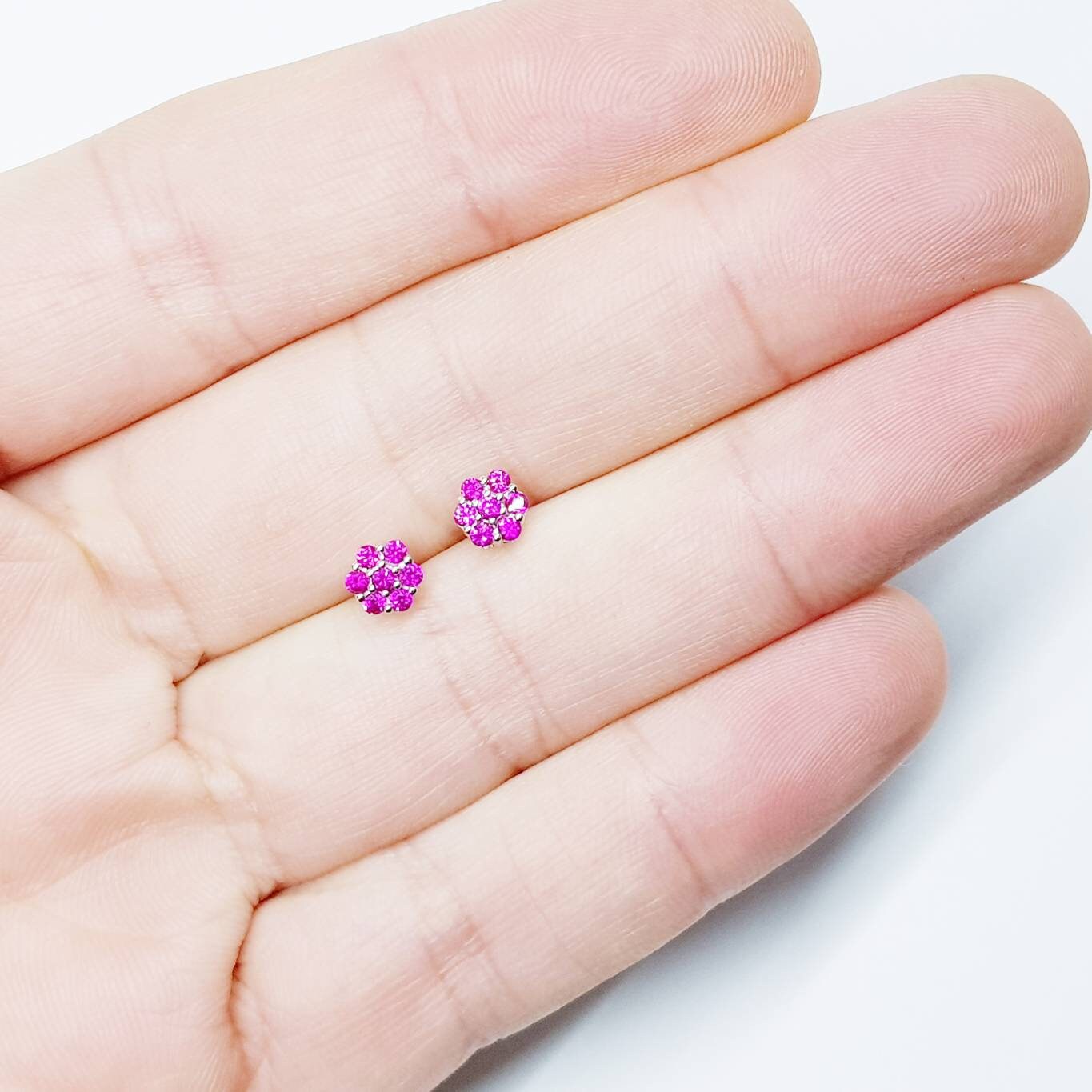 Minimal sterling silver claw set red stud earrings, small red earrings, second earrings