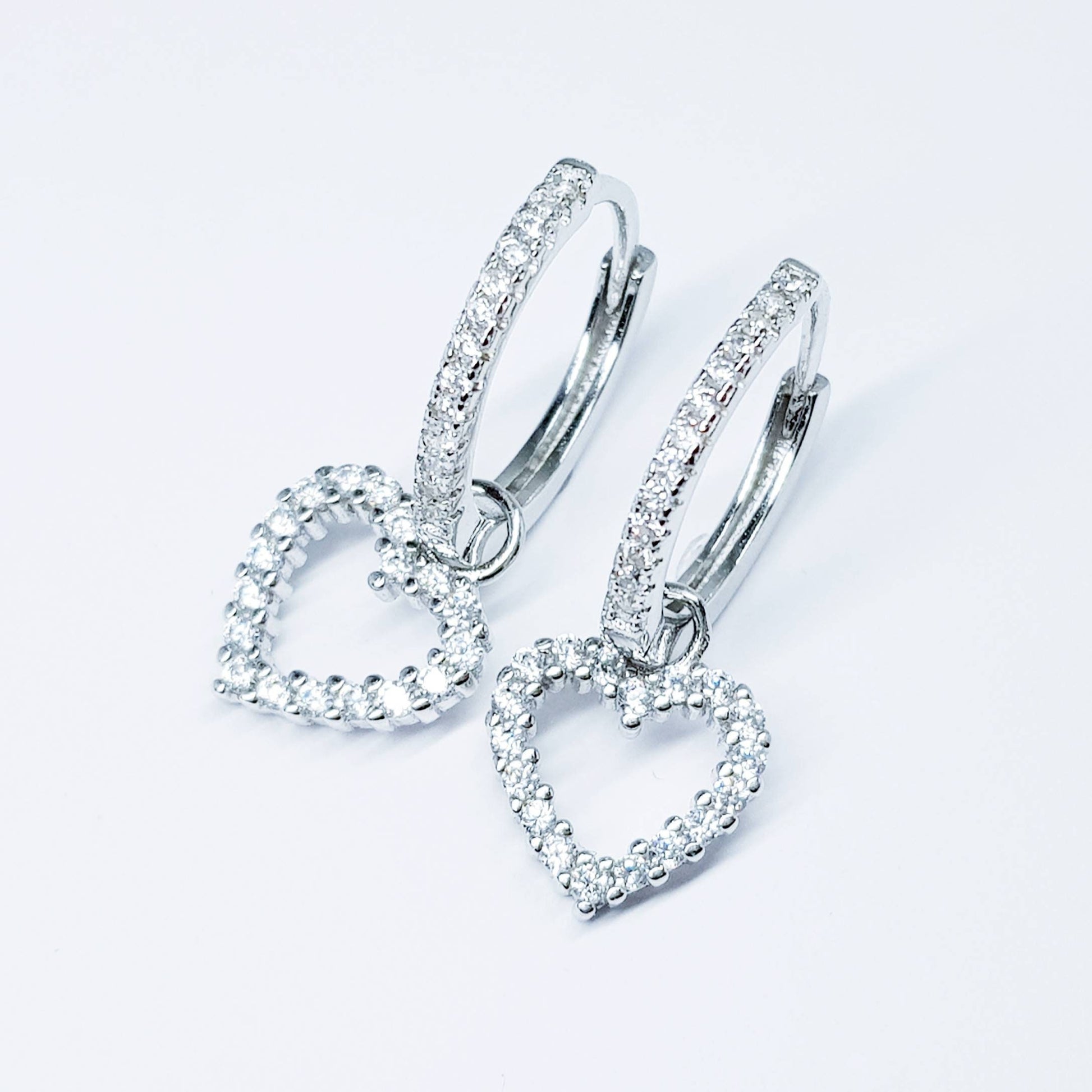 Thin hoop earrings, with removable heart charm, two earrings in one, silver Huggie earrings