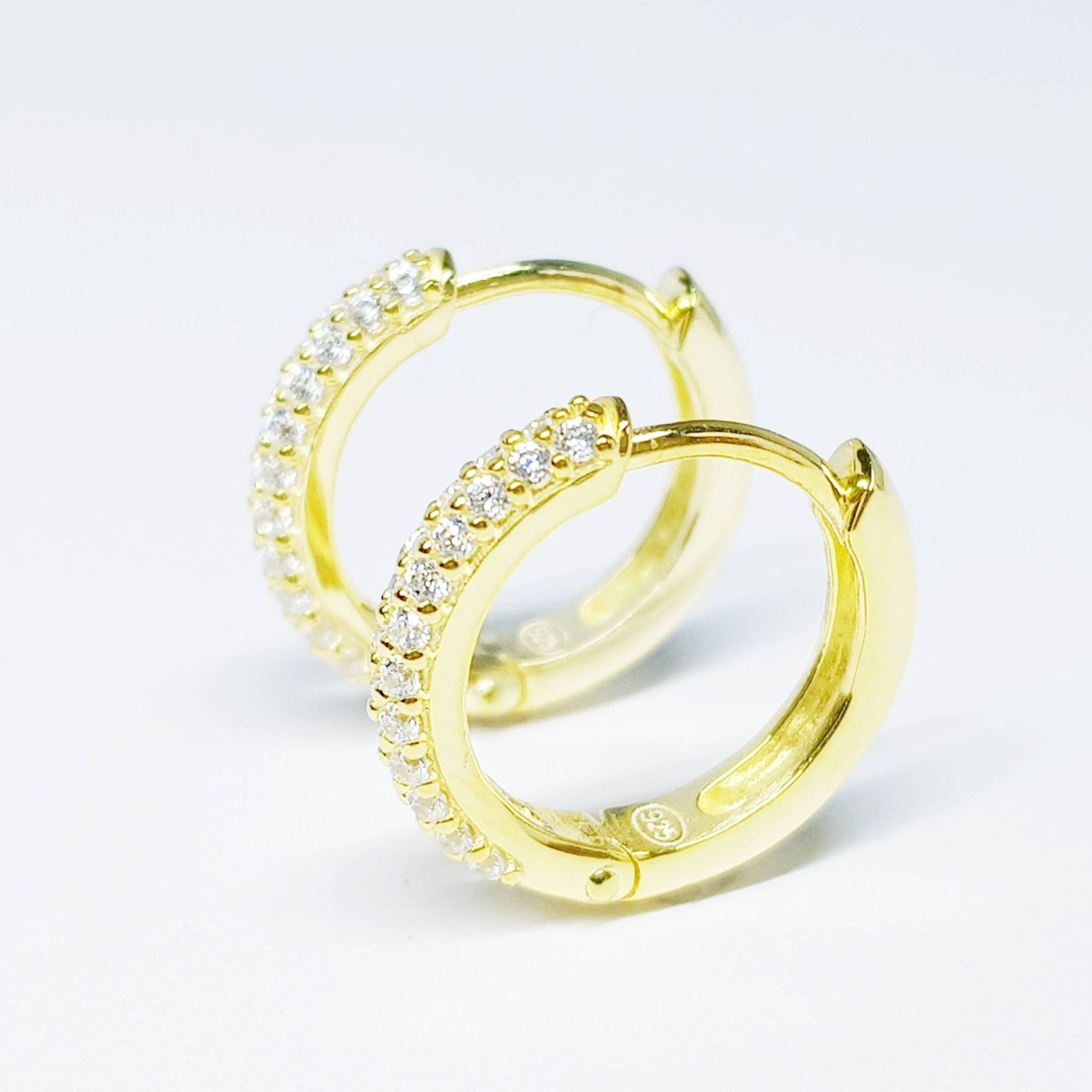 Gold hoop earrings with removable solitaire drop, two earrings in one, faux diamond huggie earrings