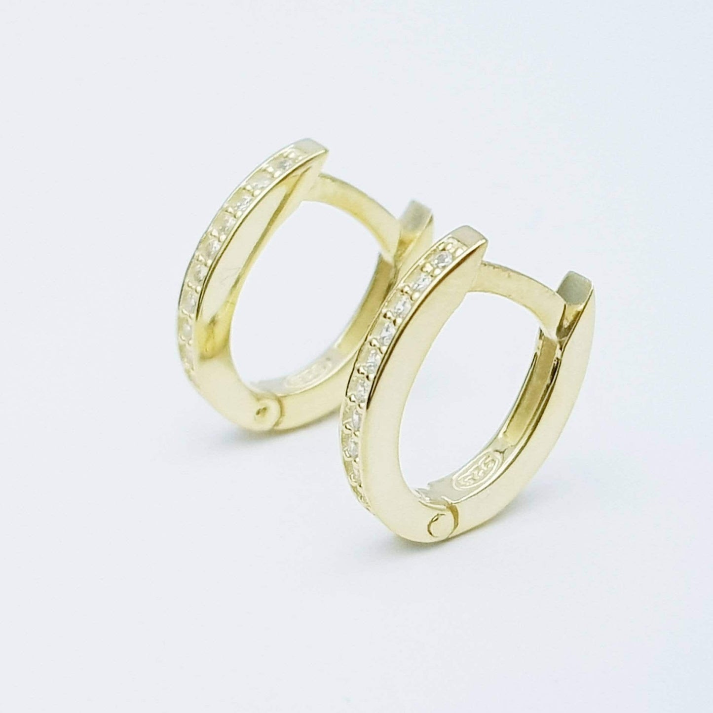 Thin Gold hoop earrings with removable solitaire drop, two earrings in one, faux diamond small huggie earrings