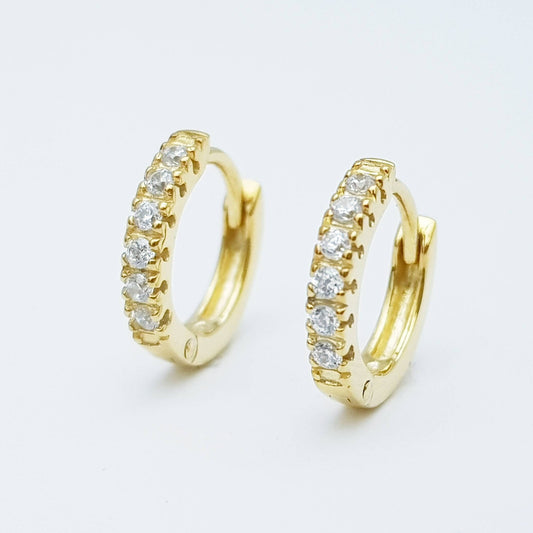 Small hoop earrings, silver huggie earrings, gold plated cz huggies, dainty diamond second hoop