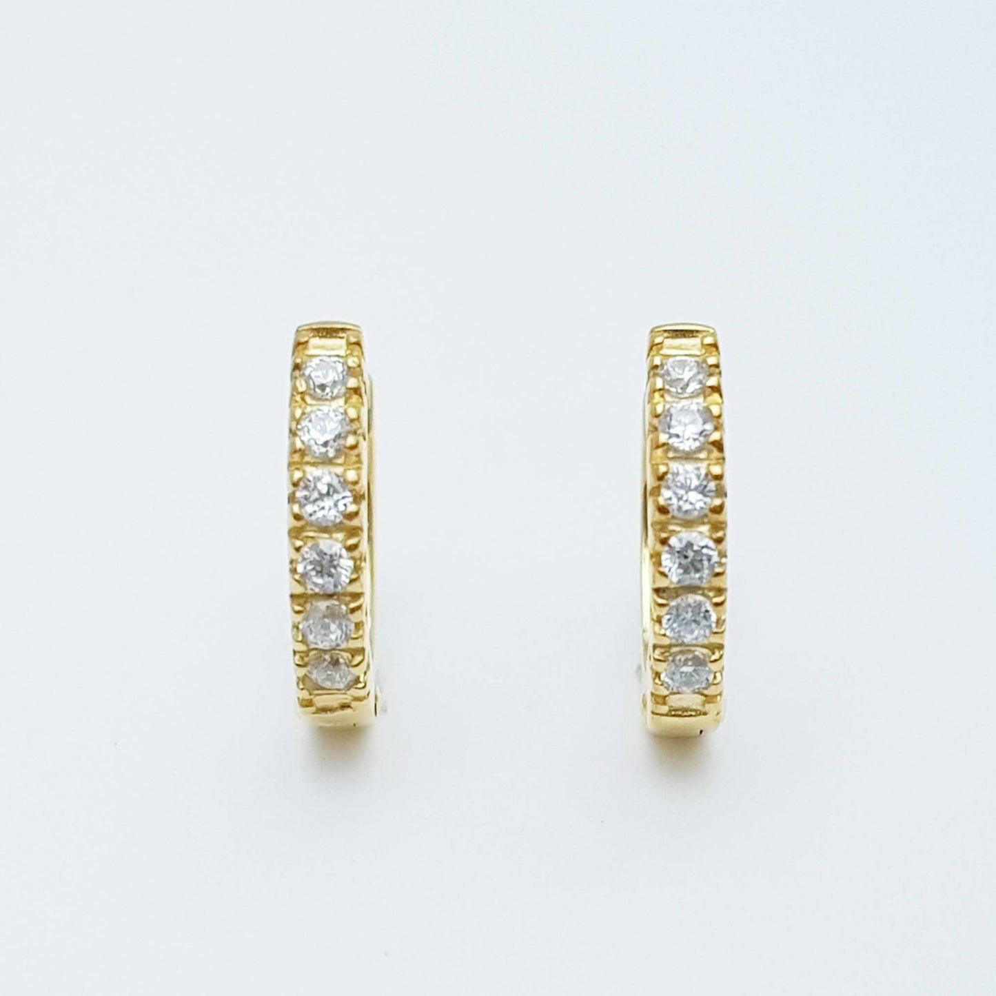 Small hoop earrings, silver huggie earrings, gold plated cz huggies, dainty diamond second hoop