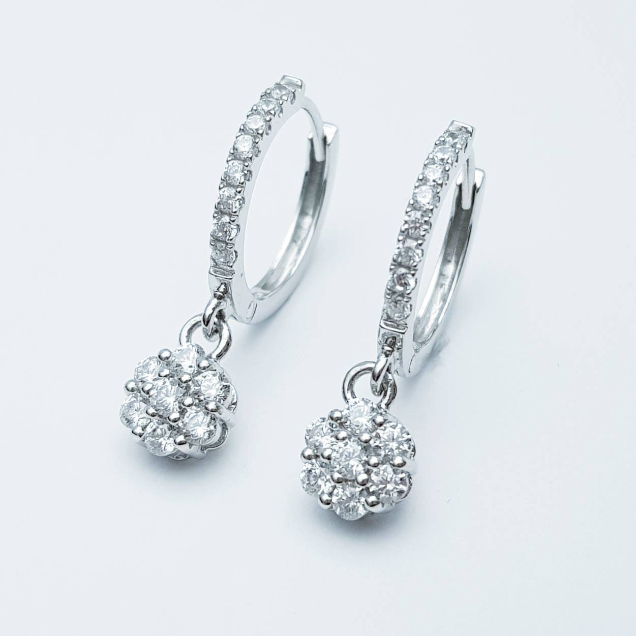 Silver drop and dangle hoop earrings, hoop earrings, classic diamond huggie earrings