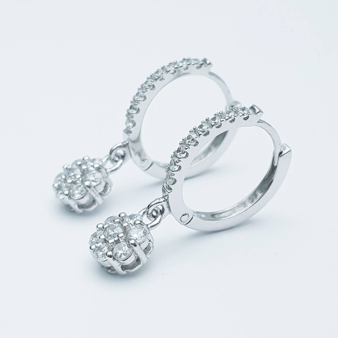 Silver drop and dangle hoop earrings, hoop earrings, classic diamond huggie earrings