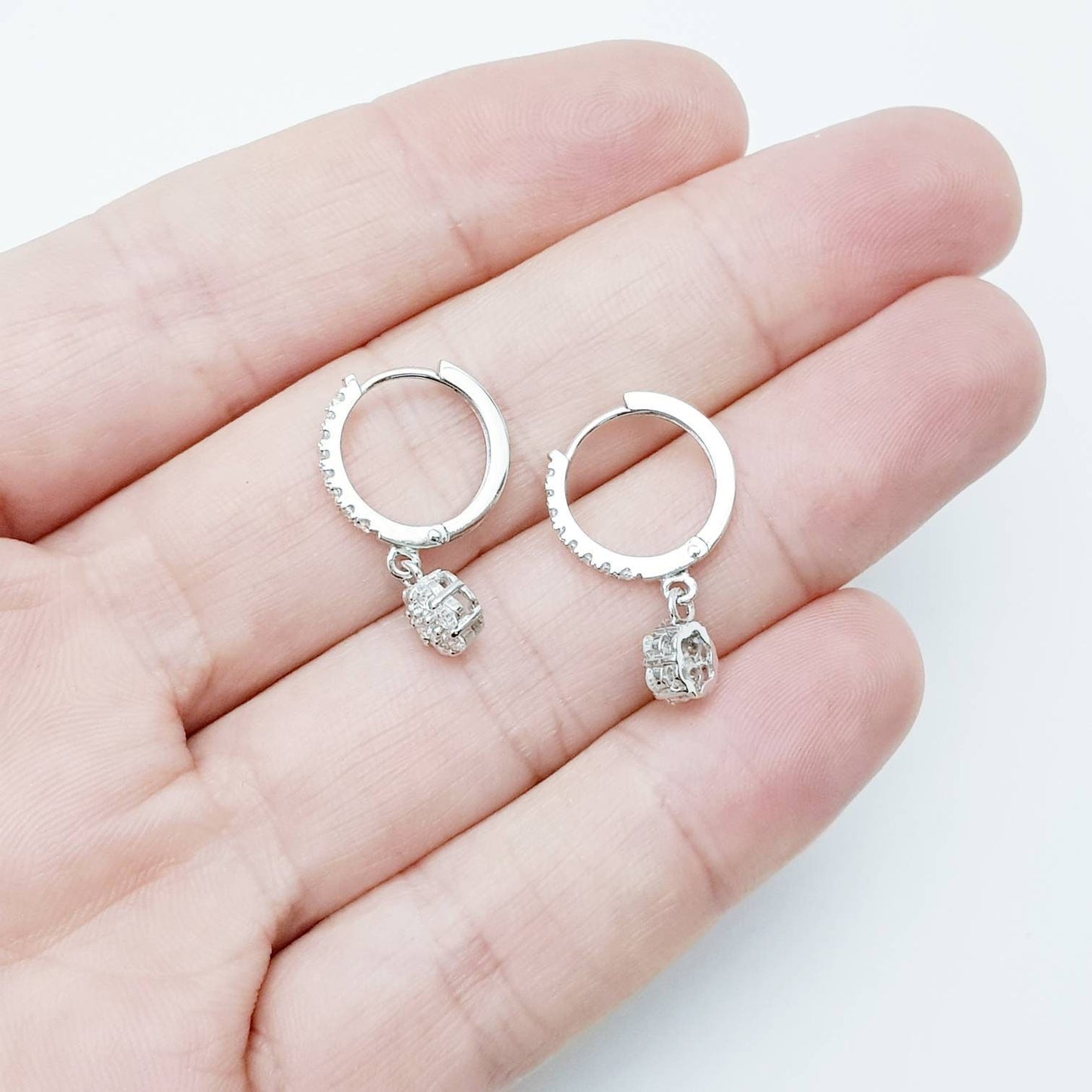 Silver drop and dangle hoop earrings, hoop earrings, classic diamond huggie earrings