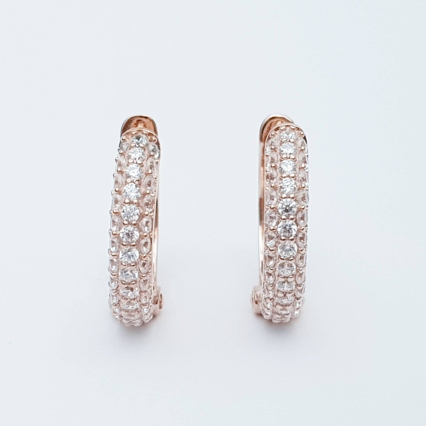 Gold hoop earrings, rose gold huggie earrings, faux diamond hoop earrings