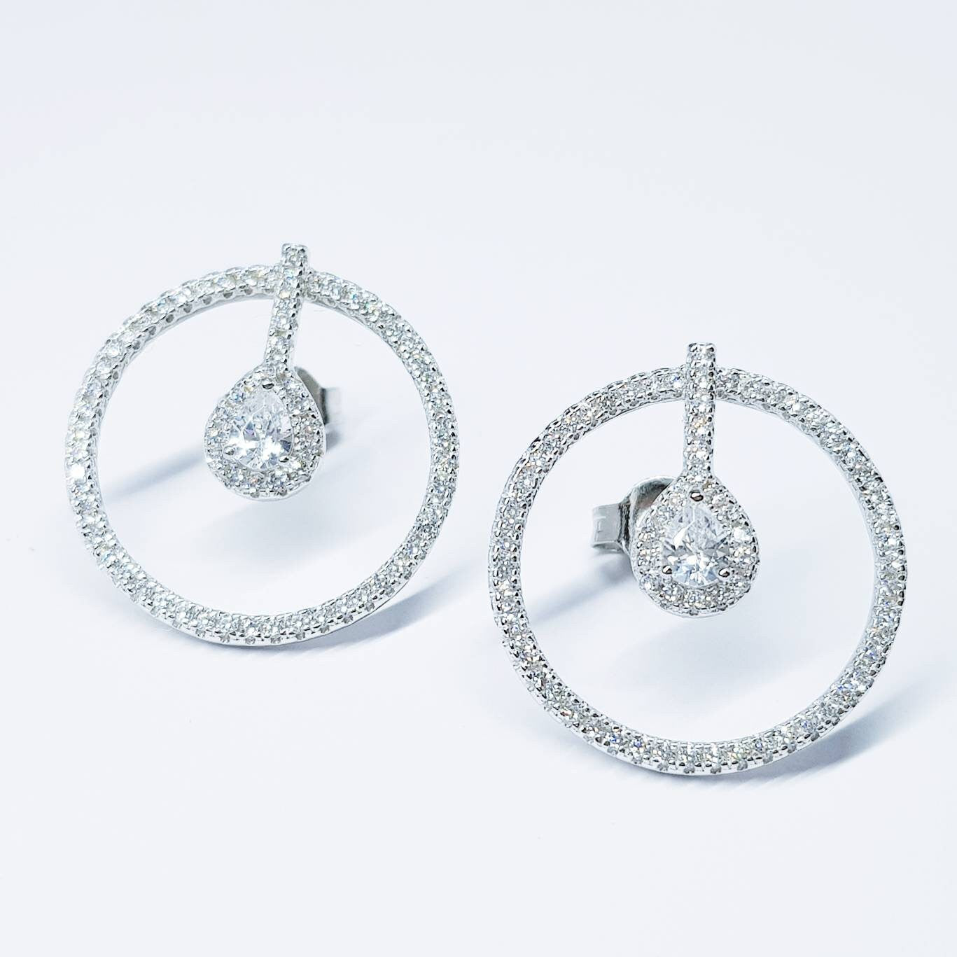 Teardrop stud earrings, modern  Earrings, silver circle stud earring