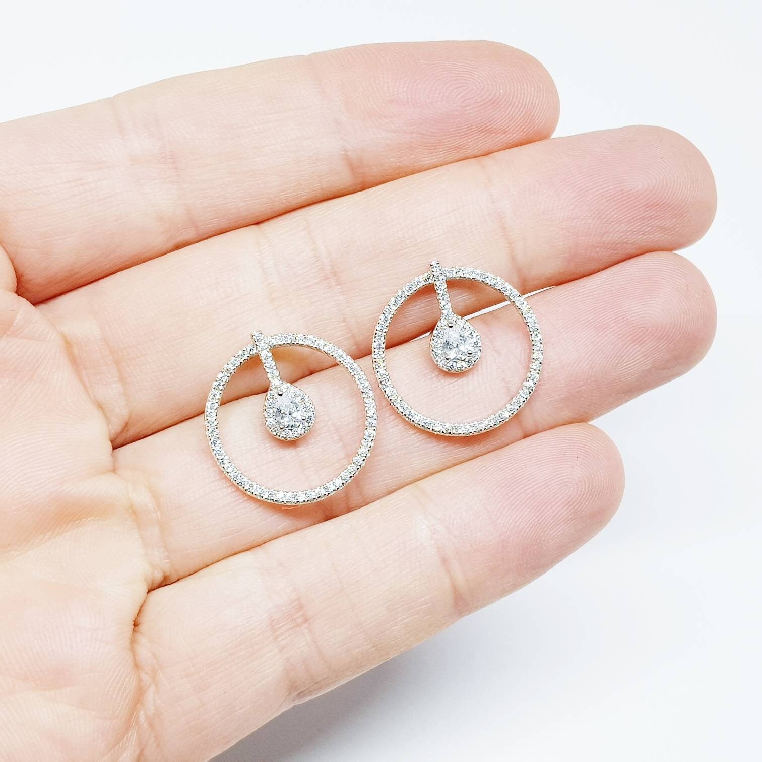 Teardrop stud earrings, modern  Earrings, silver circle stud earring