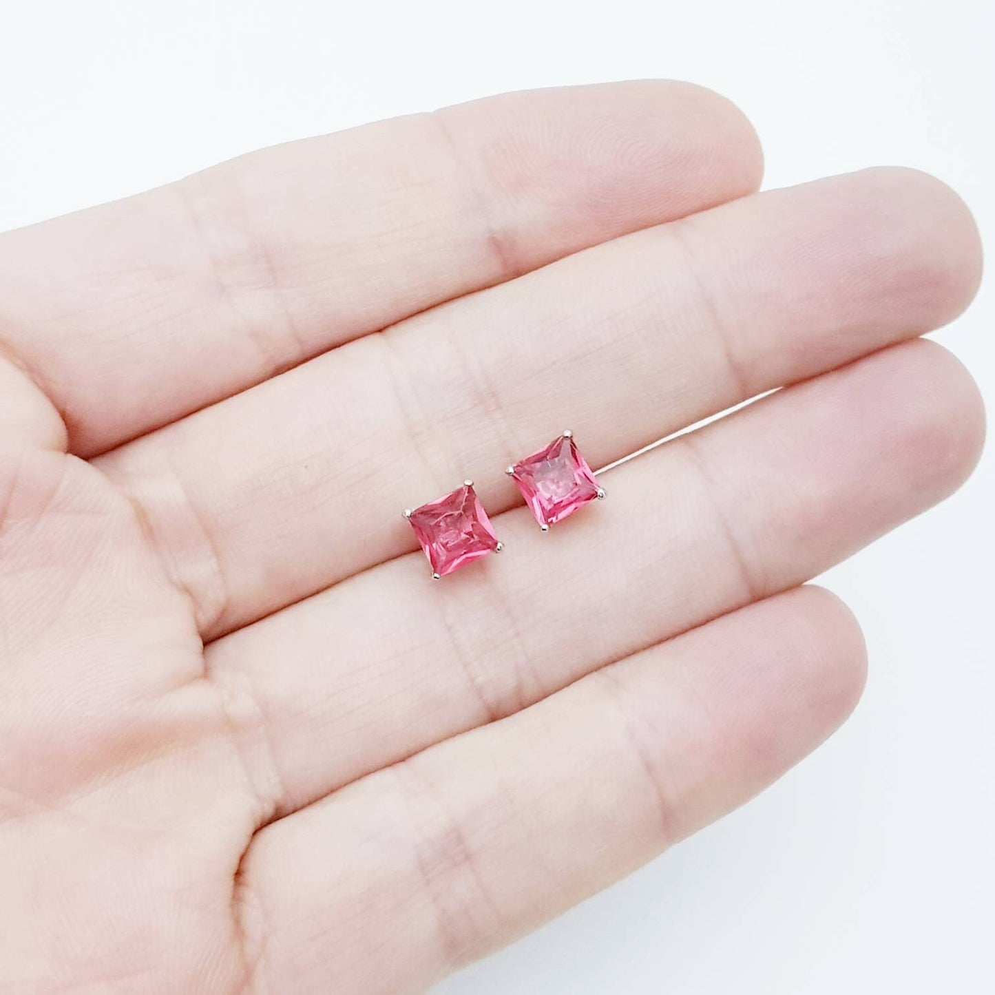 Red earrings, ruby stud earrings, July birthstone, square stud earrings, unisex stud earrings