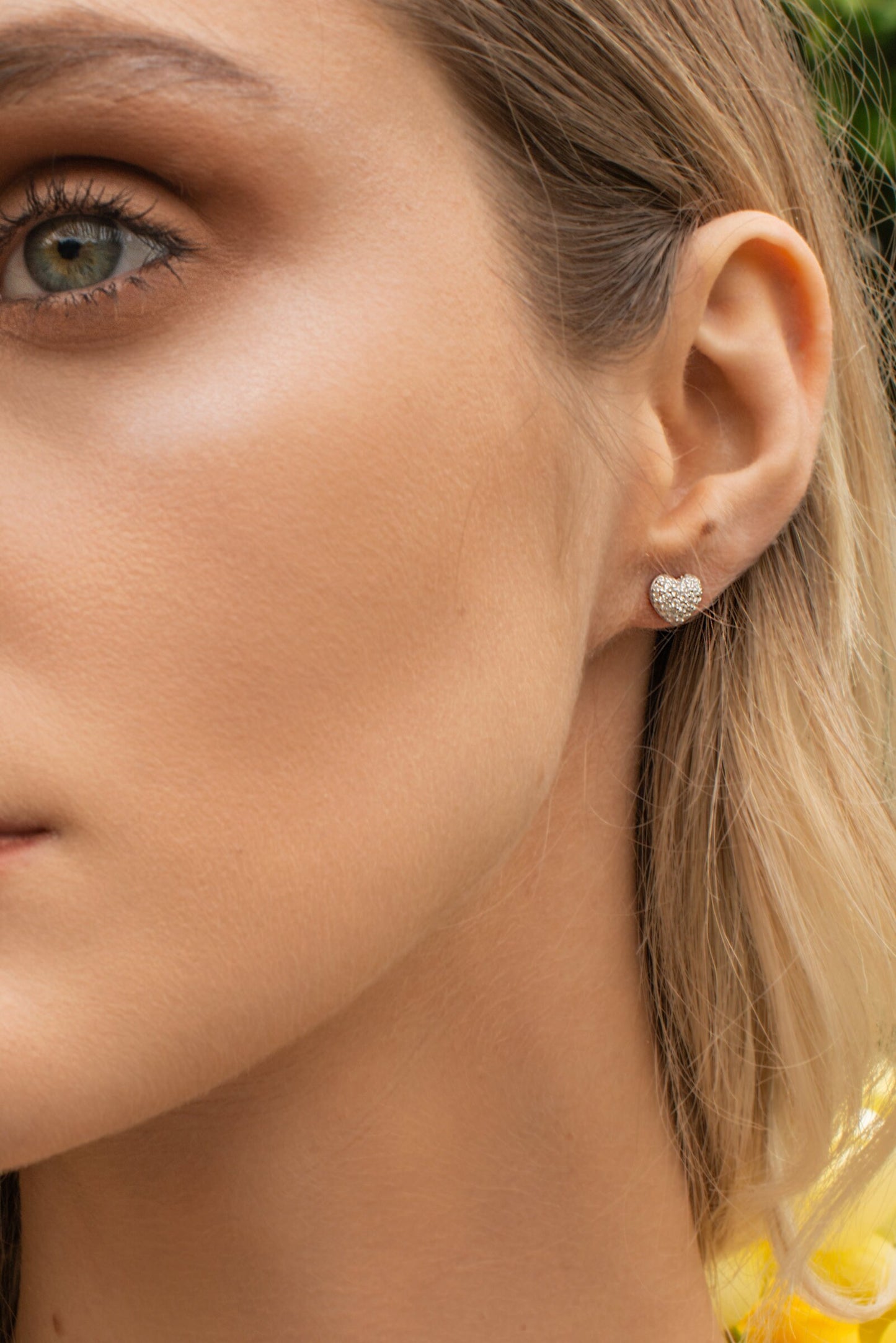 Dainty Sterling silver heart shaped stud earrings, cute faux diamond heart earrings