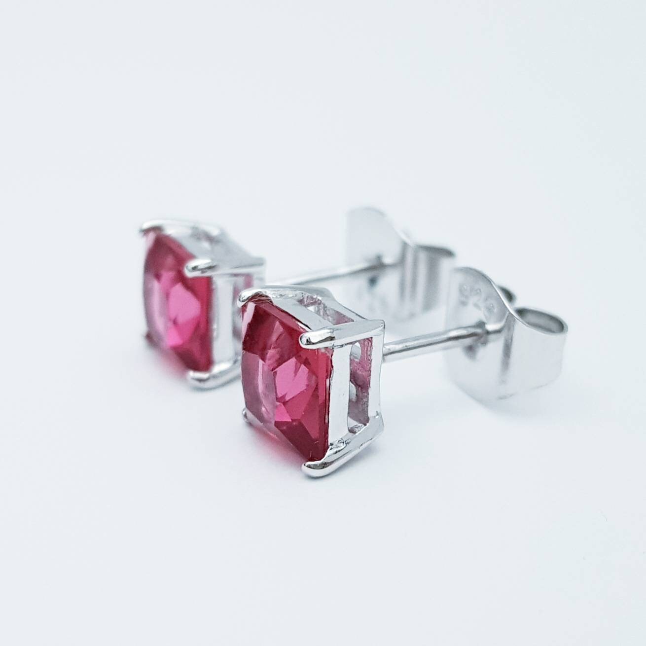 Red earrings, ruby stud earrings, July birthstone, square stud earrings, unisex stud earrings