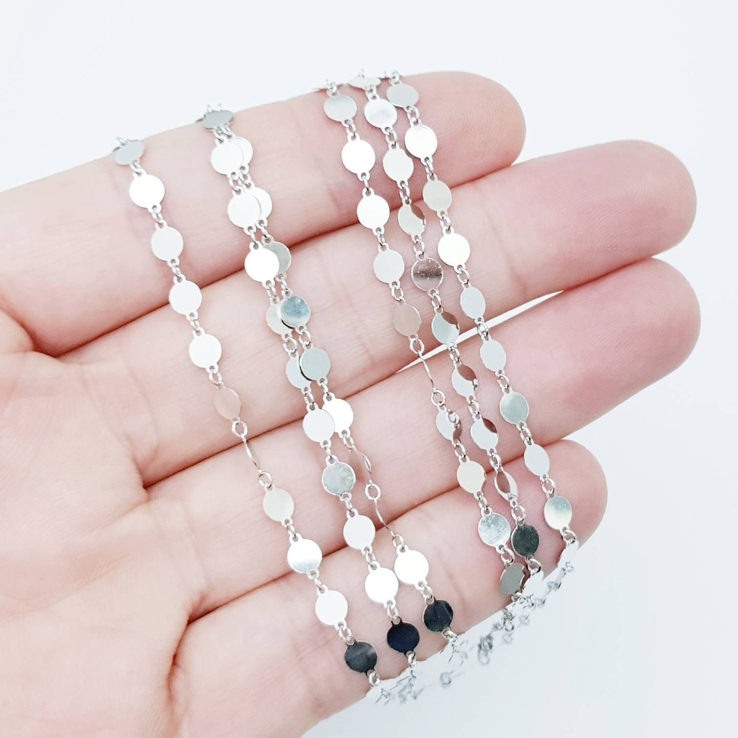 Light Sterling Silver necklace, sparkling three strand chain necklace