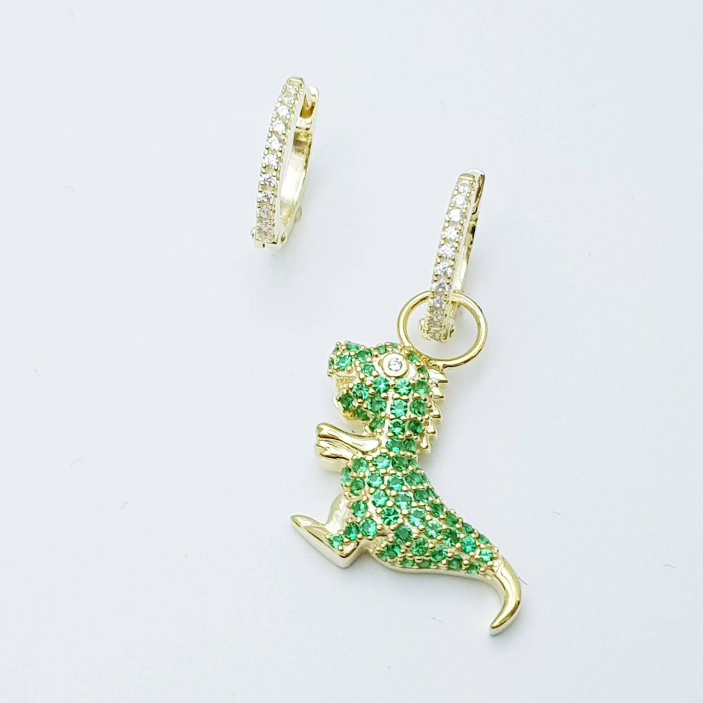 Godzilla gold hoops with removable charm, cute drop earrings, two earrings in one