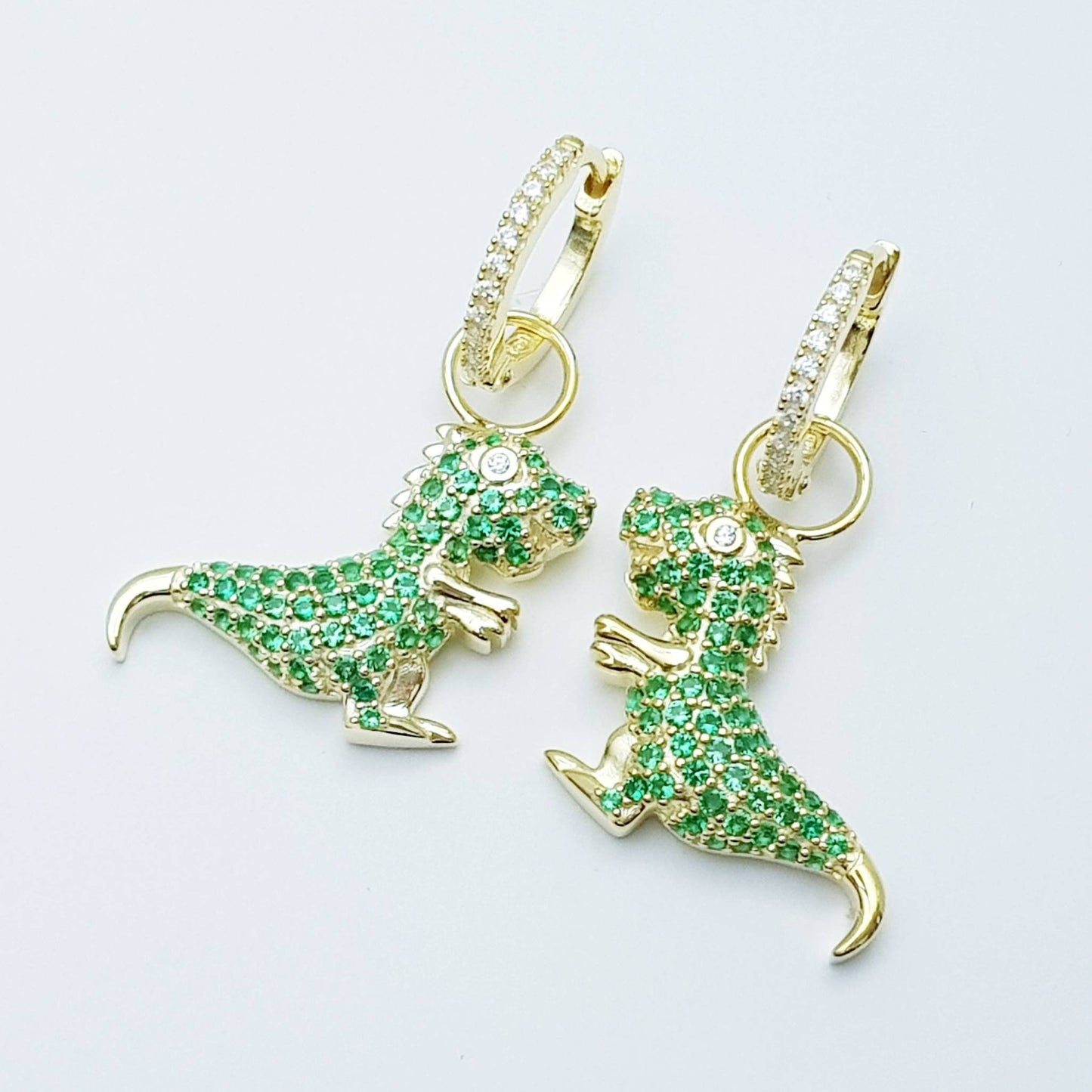 Godzilla gold hoops with removable charm, cute drop earrings, two earrings in one