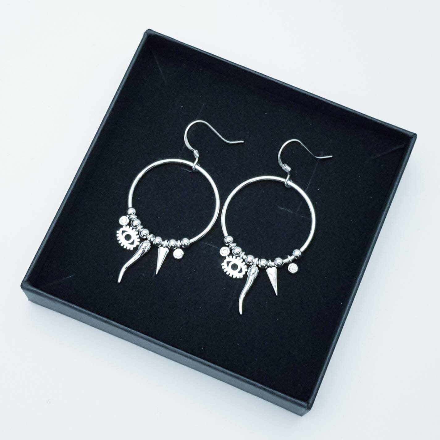 French wire hook earrings, large round unique drop earrings, evil eye boho earrings, festival earrings