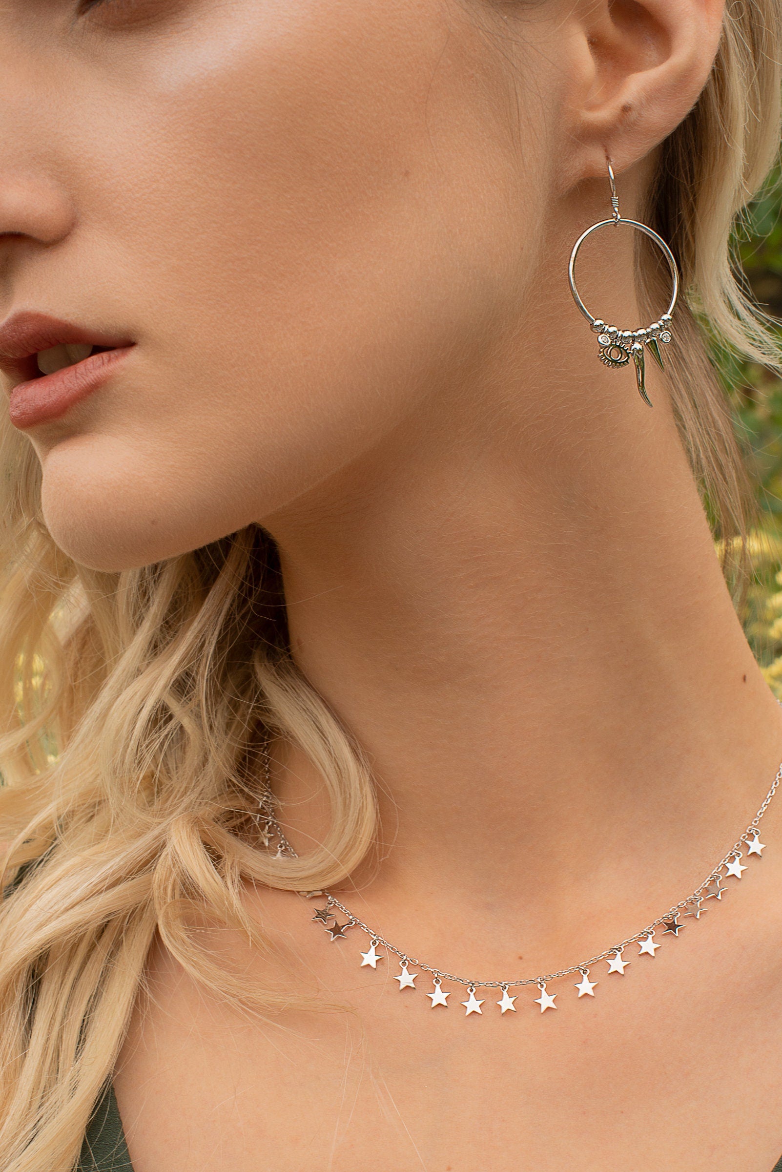 French wire hook earrings, large round unique drop earrings, evil eye boho earrings, festival earrings