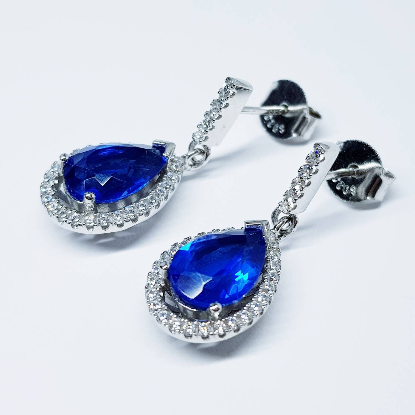 Sapphire blue drop earrings vintage teardrop blue earrings blue diamond earrings