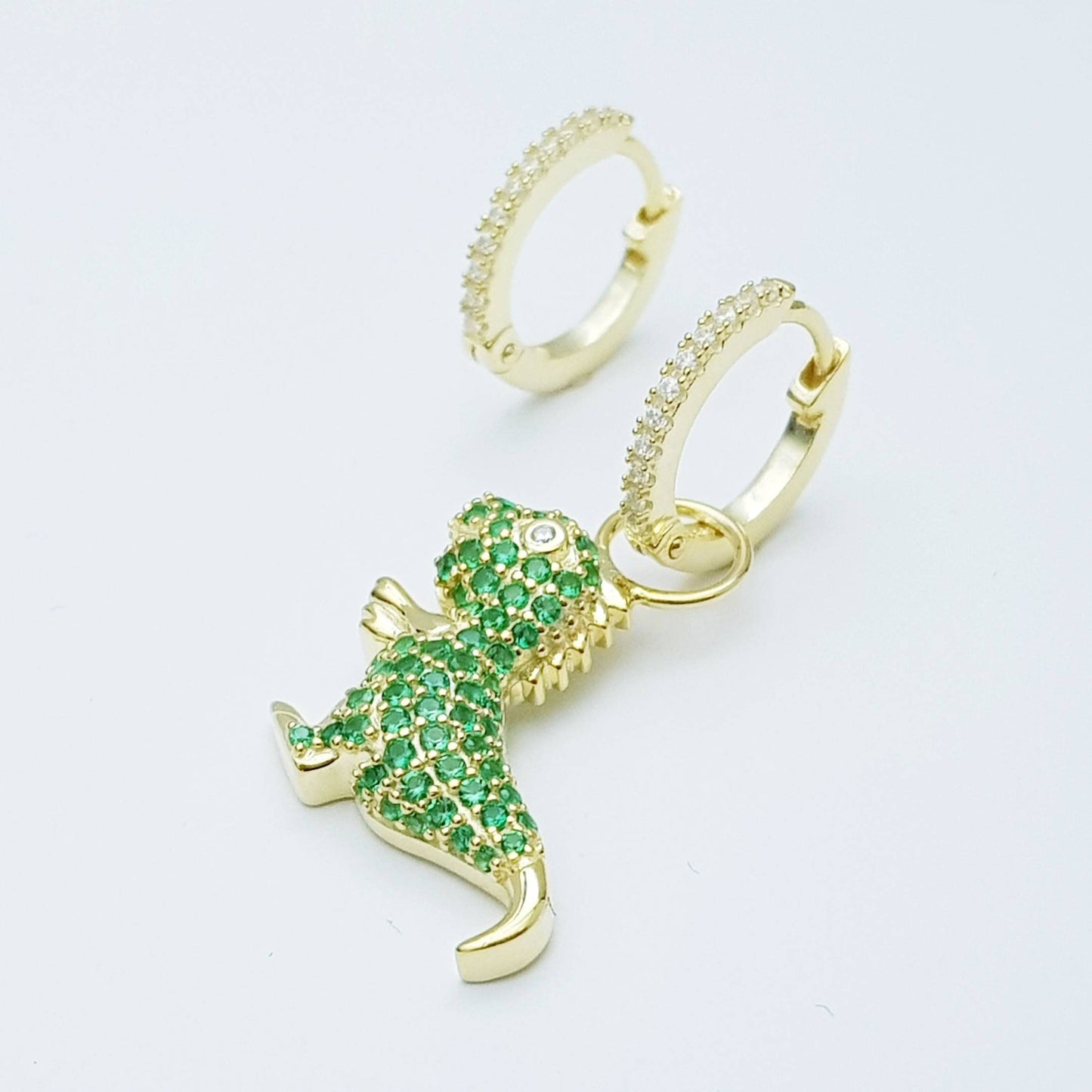 Godzilla gold hoops with removable charm, cute drop earrings, two earrings in one