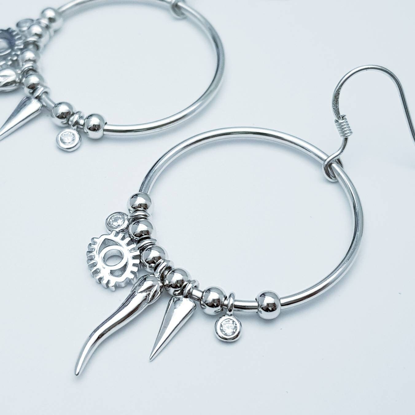 French wire hook earrings, large round unique drop earrings, evil eye boho earrings, festival earrings