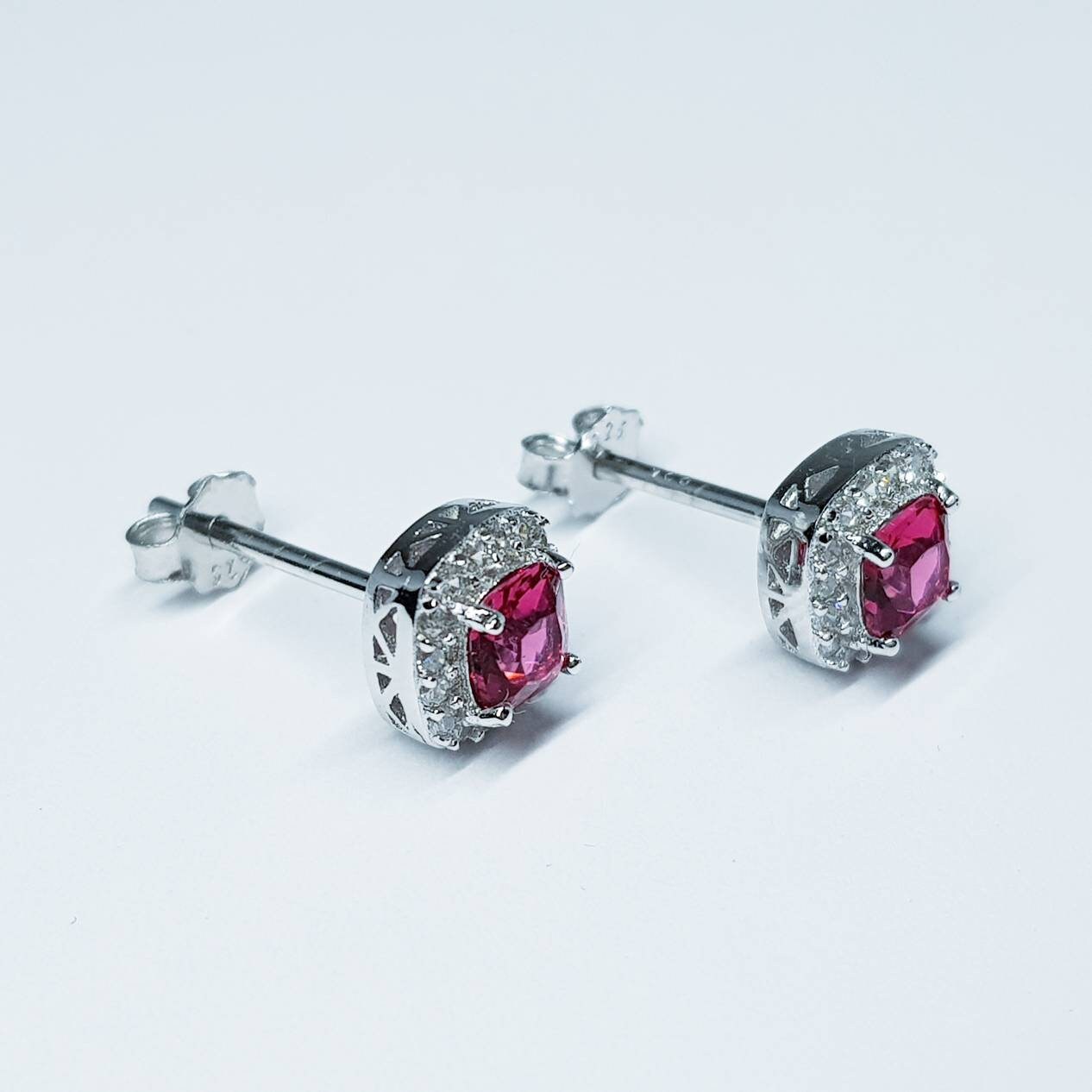 Small Red earrings, ruby stud earrings, July birthstone, vintage earrings, square shaped earrings, ruby stud earrings