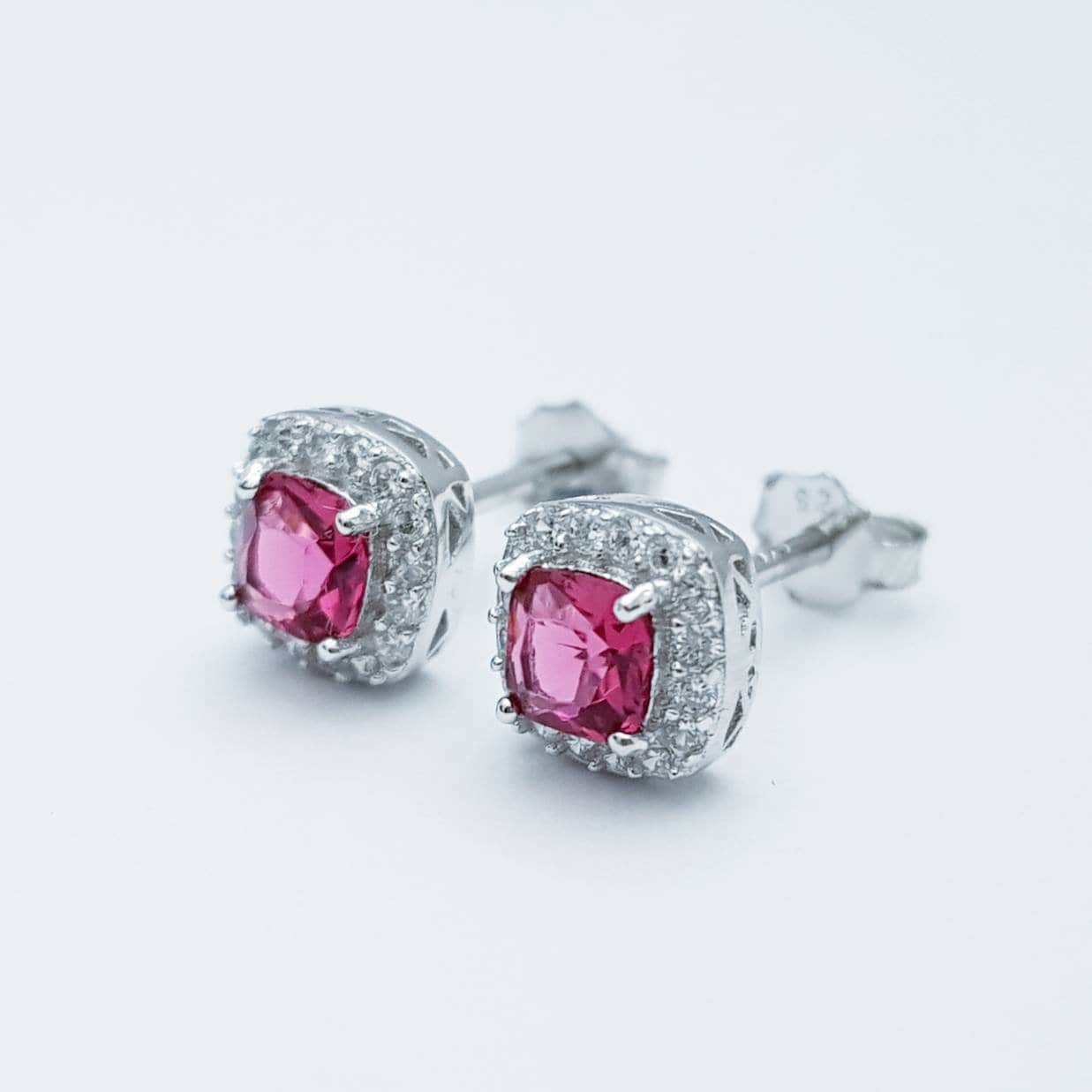 Small Red earrings, ruby stud earrings, July birthstone, vintage earrings, square shaped earrings, ruby stud earrings