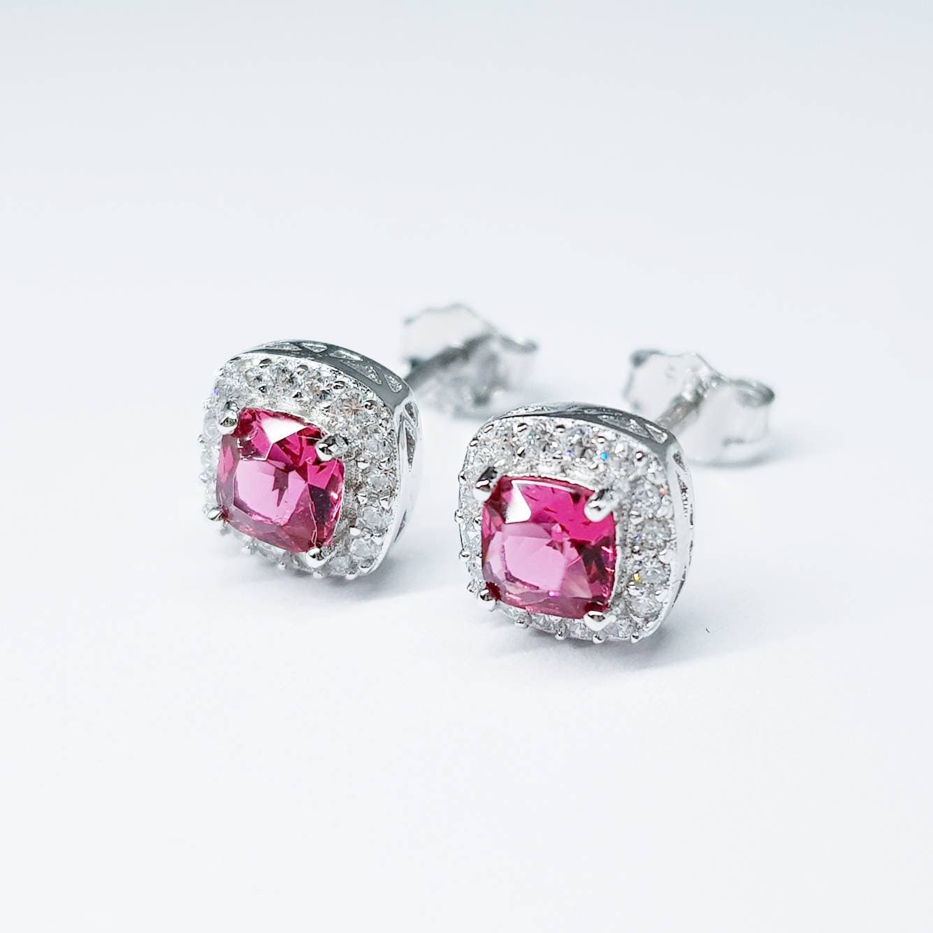 Small Red earrings, ruby stud earrings, July birthstone, vintage earrings, square shaped earrings, ruby stud earrings