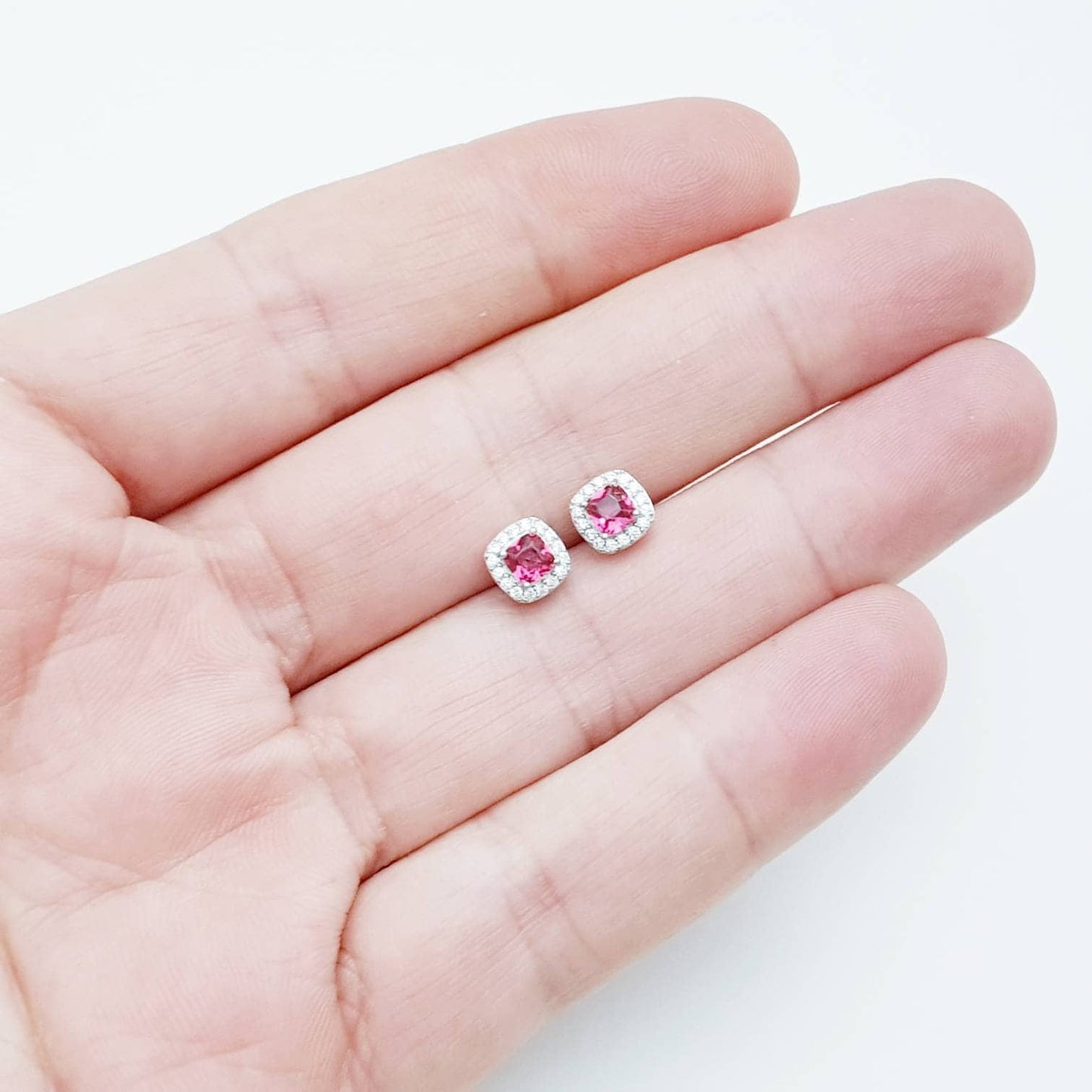 Small Red earrings, ruby stud earrings, July birthstone, vintage earrings, square shaped earrings, ruby stud earrings