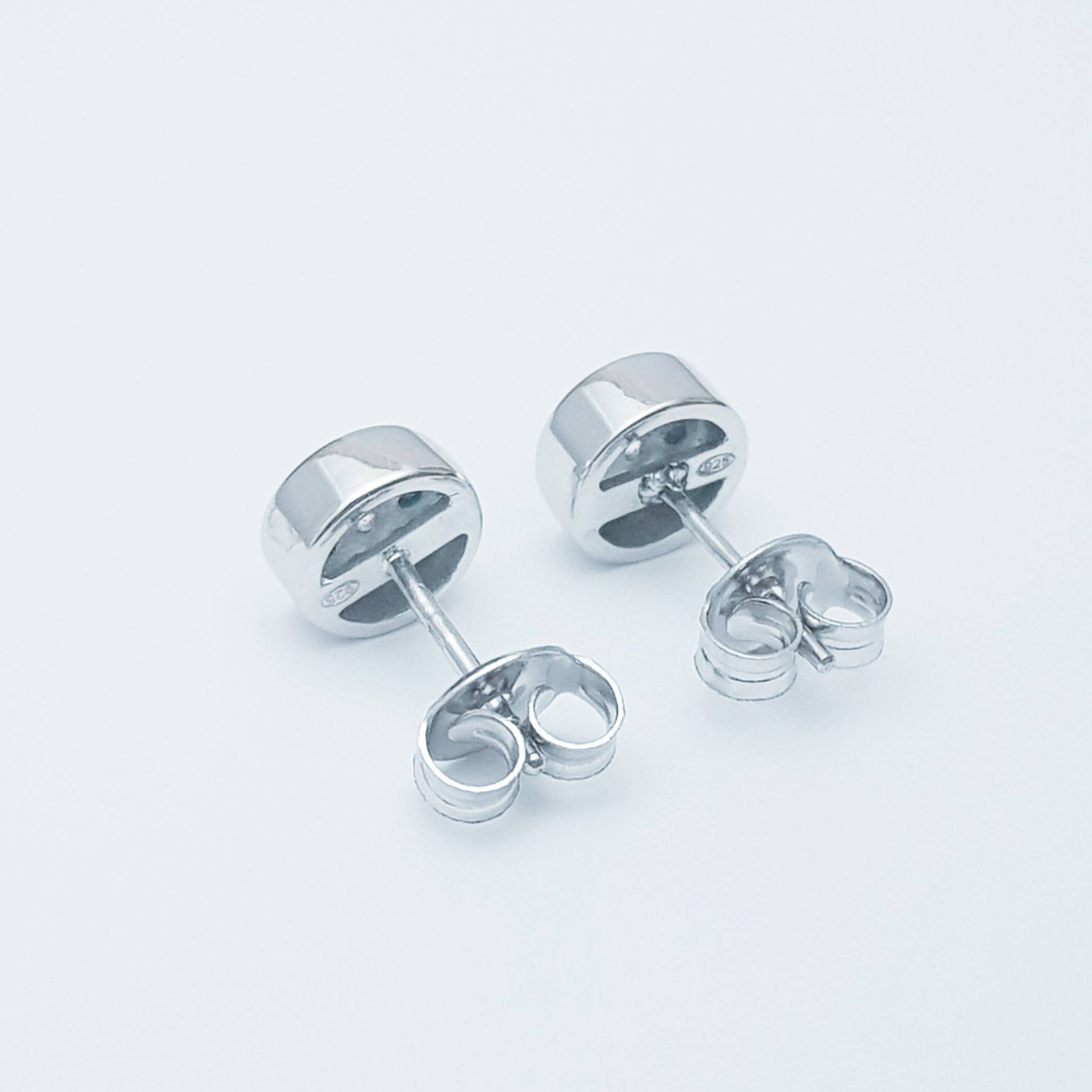 Small round sterling silver turquoise stud earrings, unique blue everyday earrings
