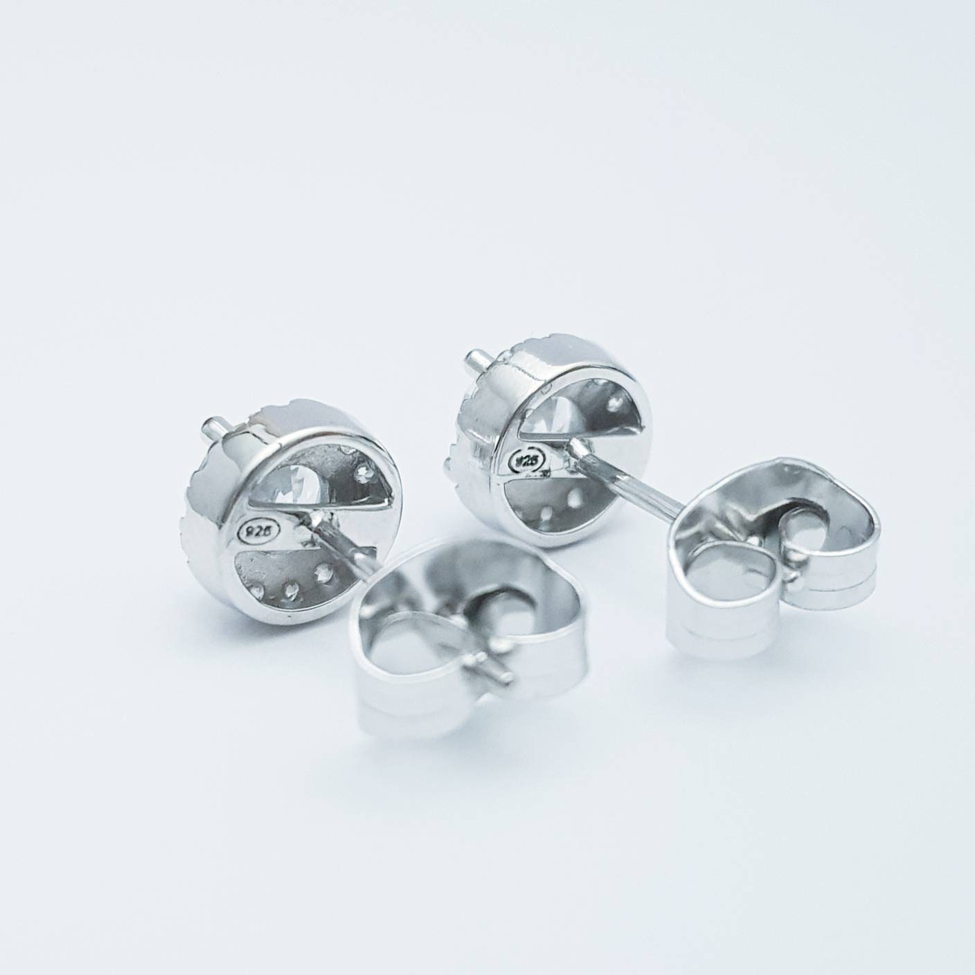 Small diamond cz earrings, small stud earrings, vintage earrings, diamond halo earrings, april birthstone studs
