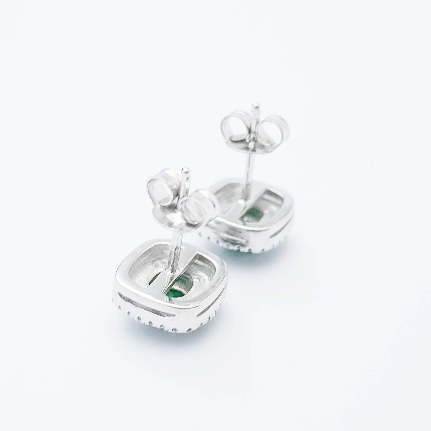 Green earrings, emerald stud earrings, gift for women, vintage earrings, black lacquer earrings, earrings for women, may birthstone studs