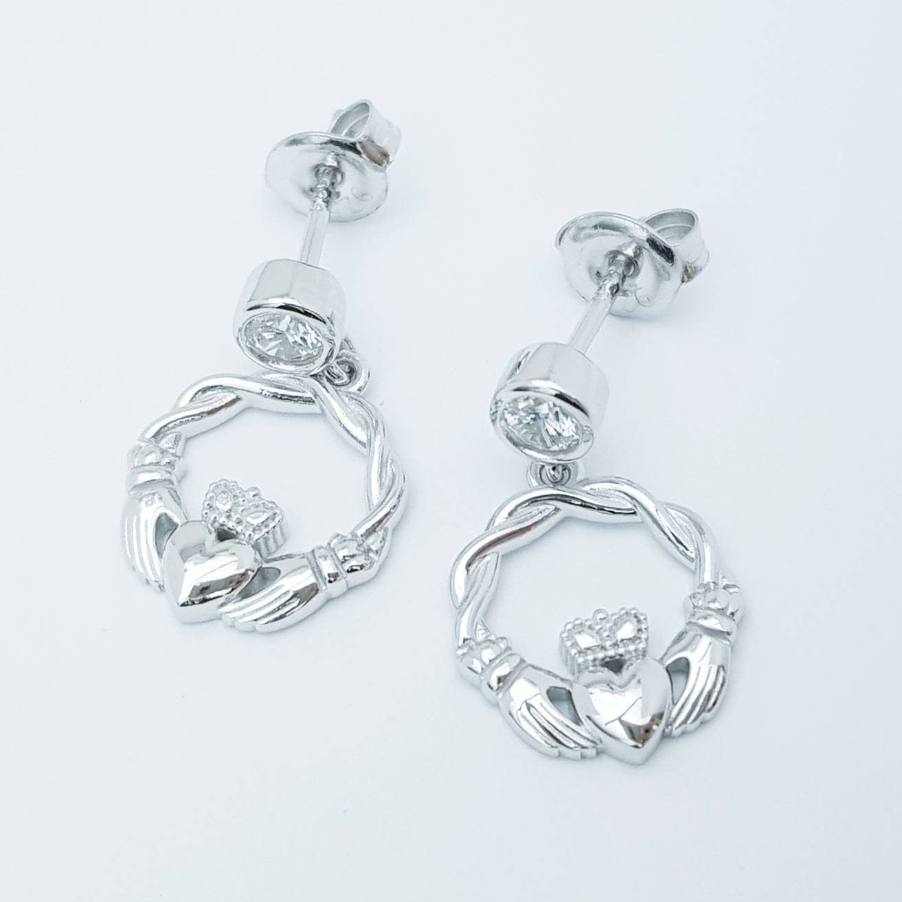 Claddagh drop Earrings, small celtic silver Claddagh Earrings