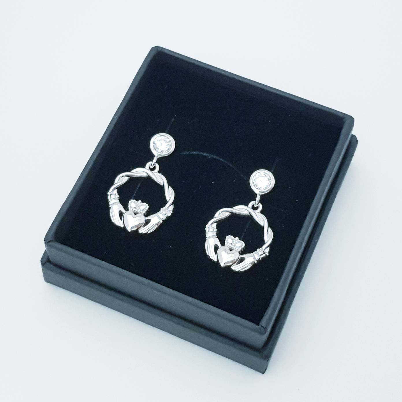 Claddagh drop Earrings, small celtic silver Claddagh Earrings