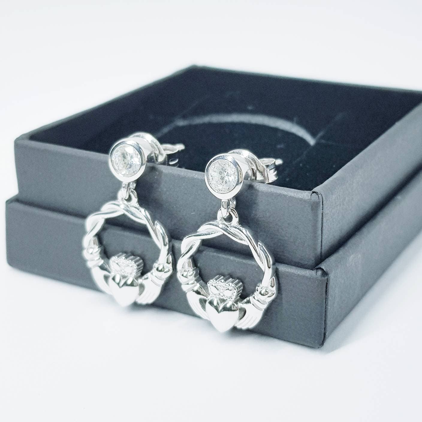 Claddagh drop Earrings, small celtic silver Claddagh Earrings