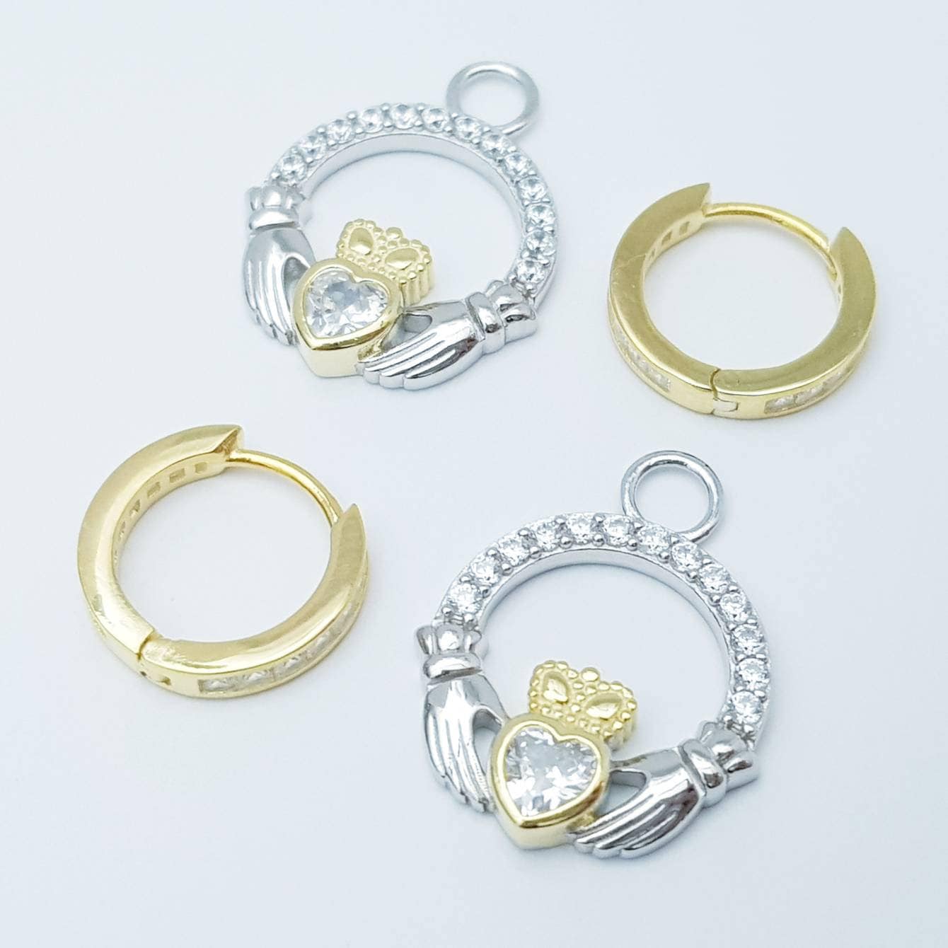 Claddagh drop Earrings, 2 earrings in 1