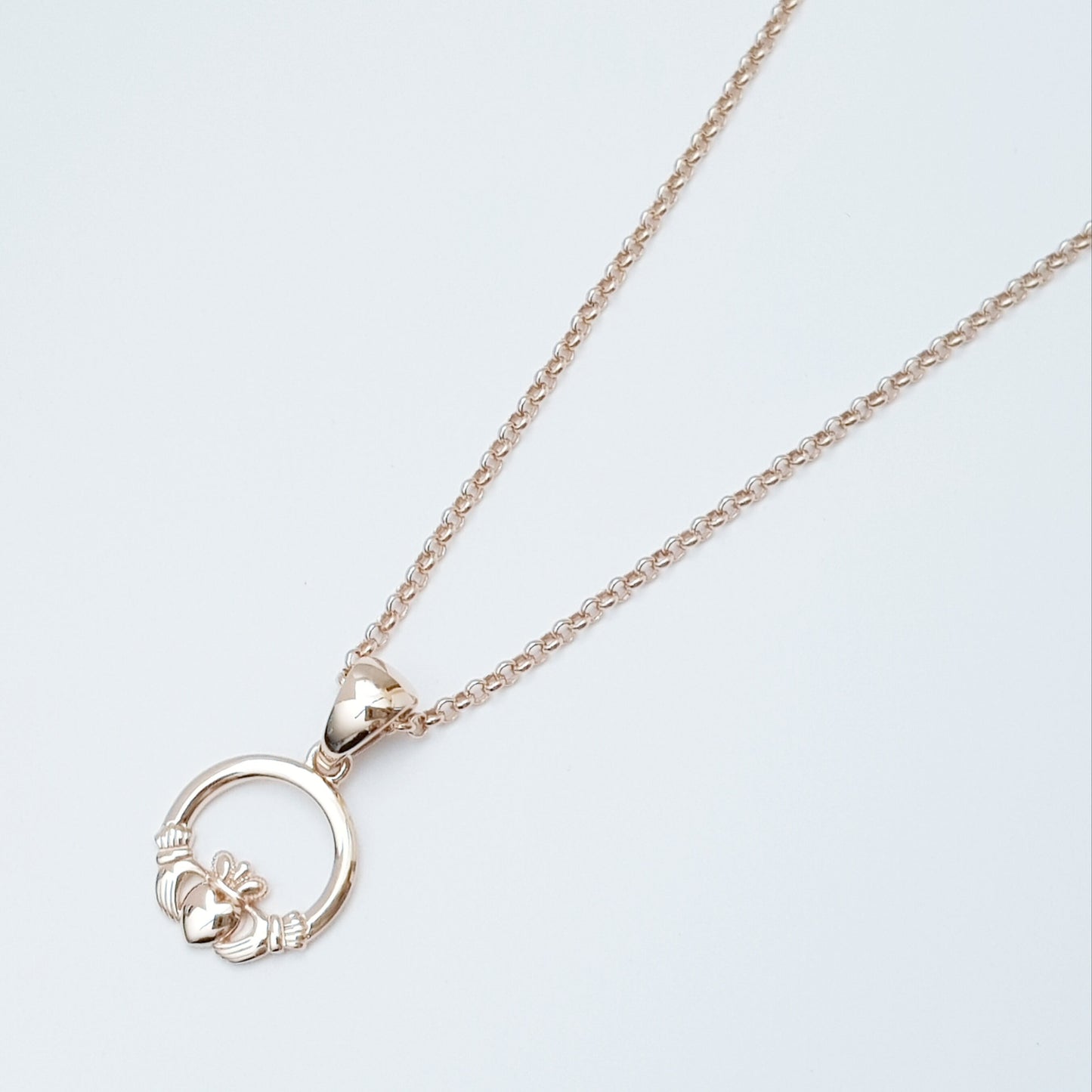 Rose gold plated Claddagh pendant, Irish claddagh necklace from Galway, Ireland, Sterling Silver claddagh necklace