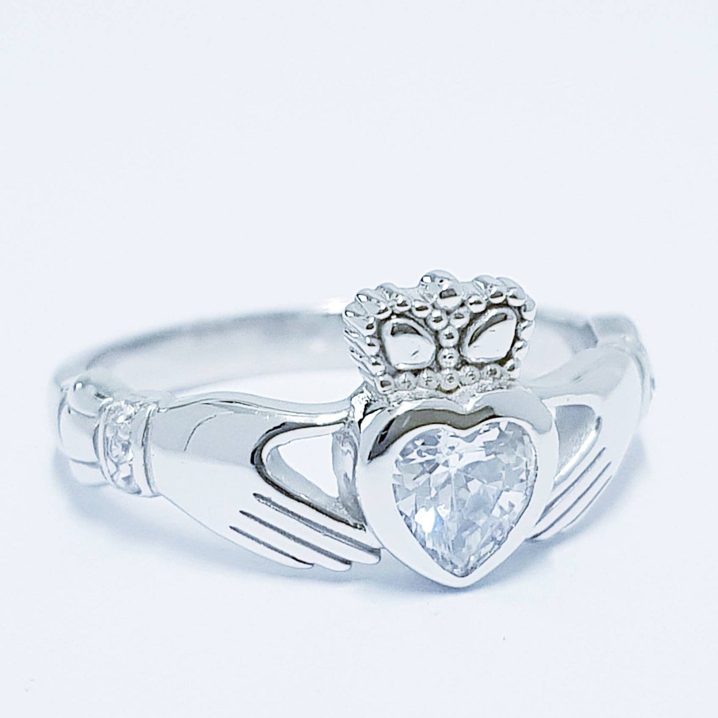 Cubic Zirconia Sterling Silver Claddagh Ring