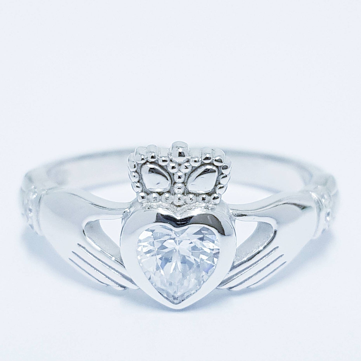 Sterling Silver Claddagh ring, Birthstone Claddagh Ring, April claddagh