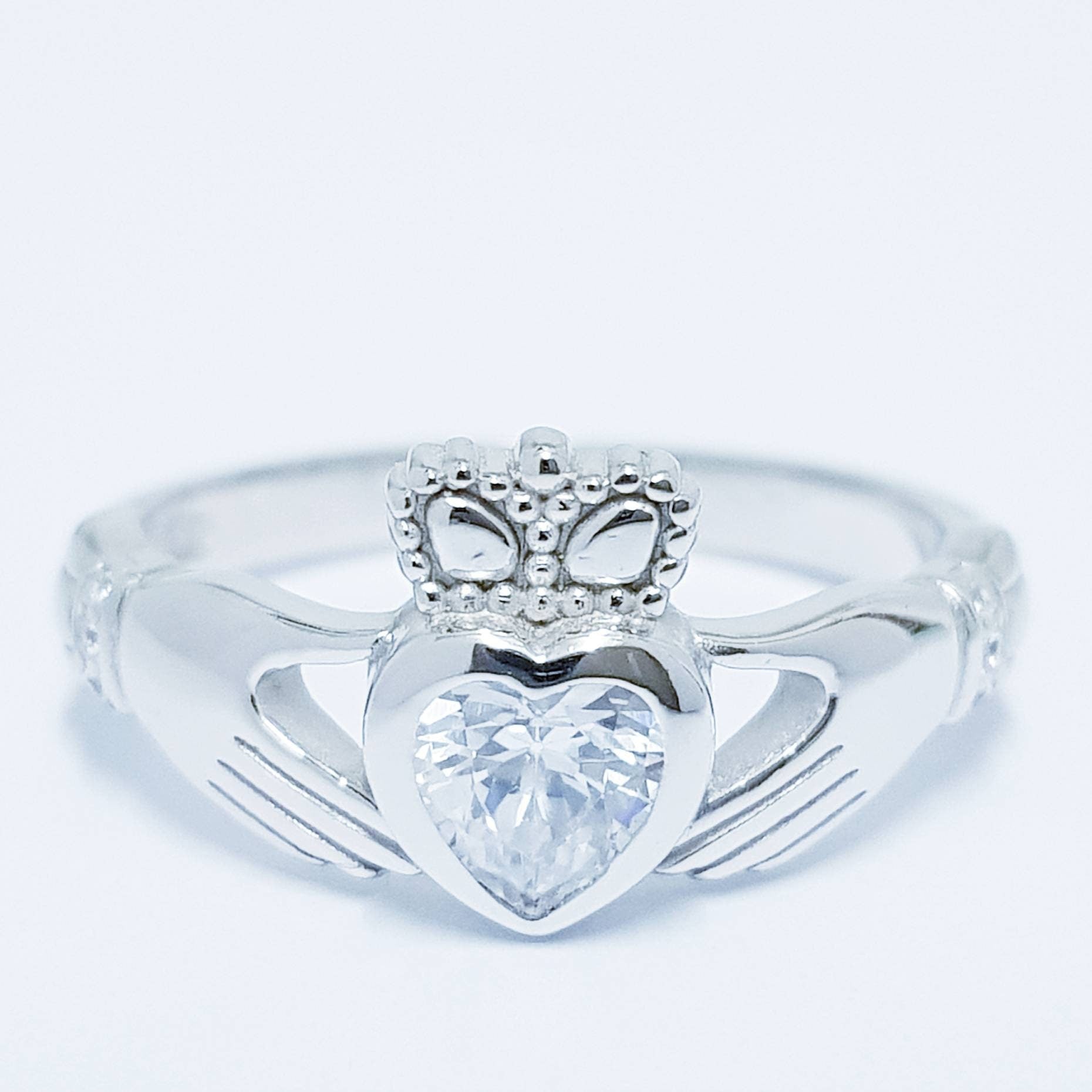 Cubic Zirconia Sterling Silver Claddagh Ring