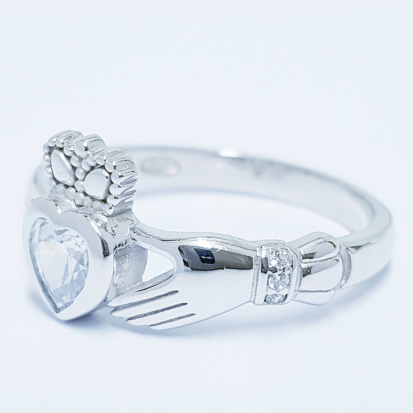 Cubic Zirconia Sterling Silver Claddagh Ring